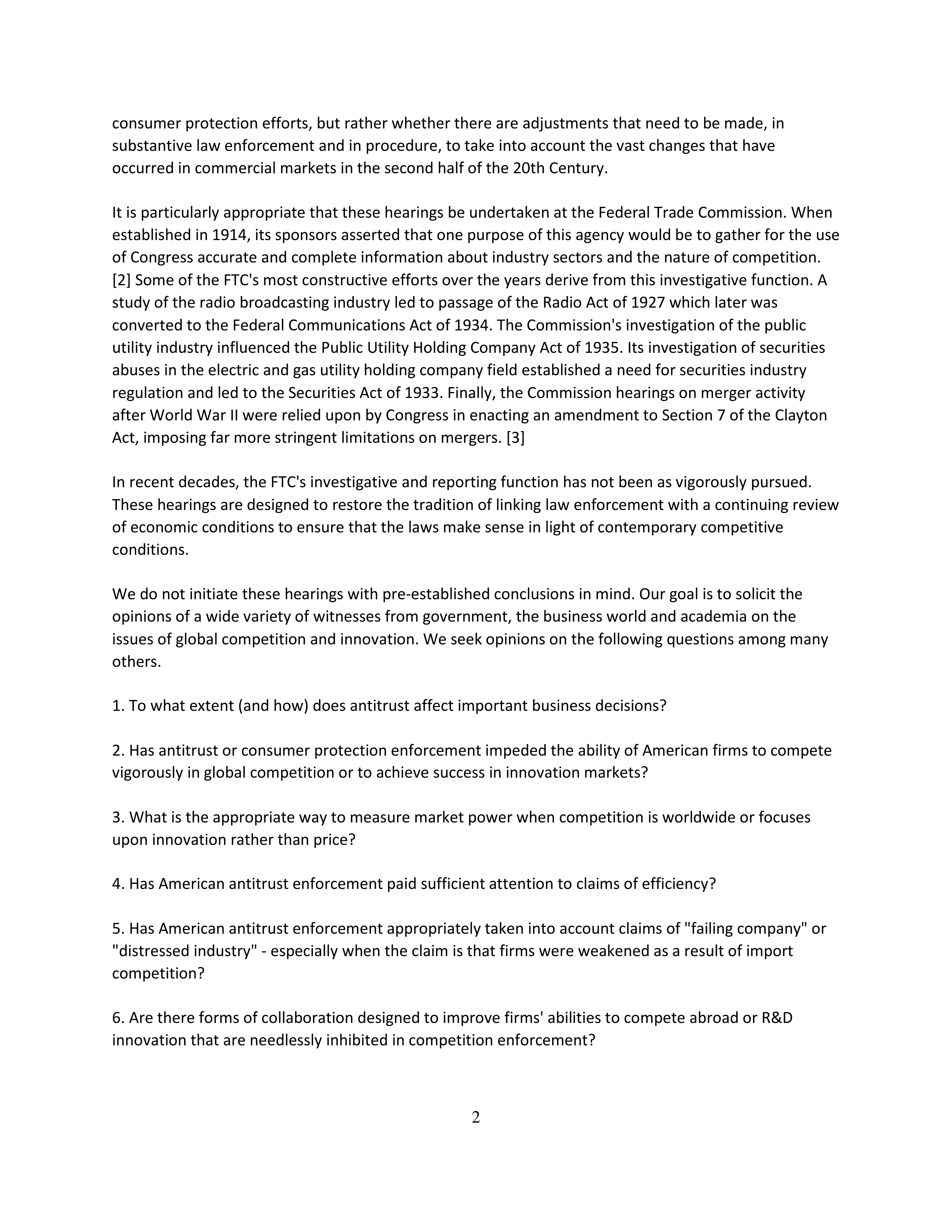 FTC Antitrust Hearings Opening Statement — page 2