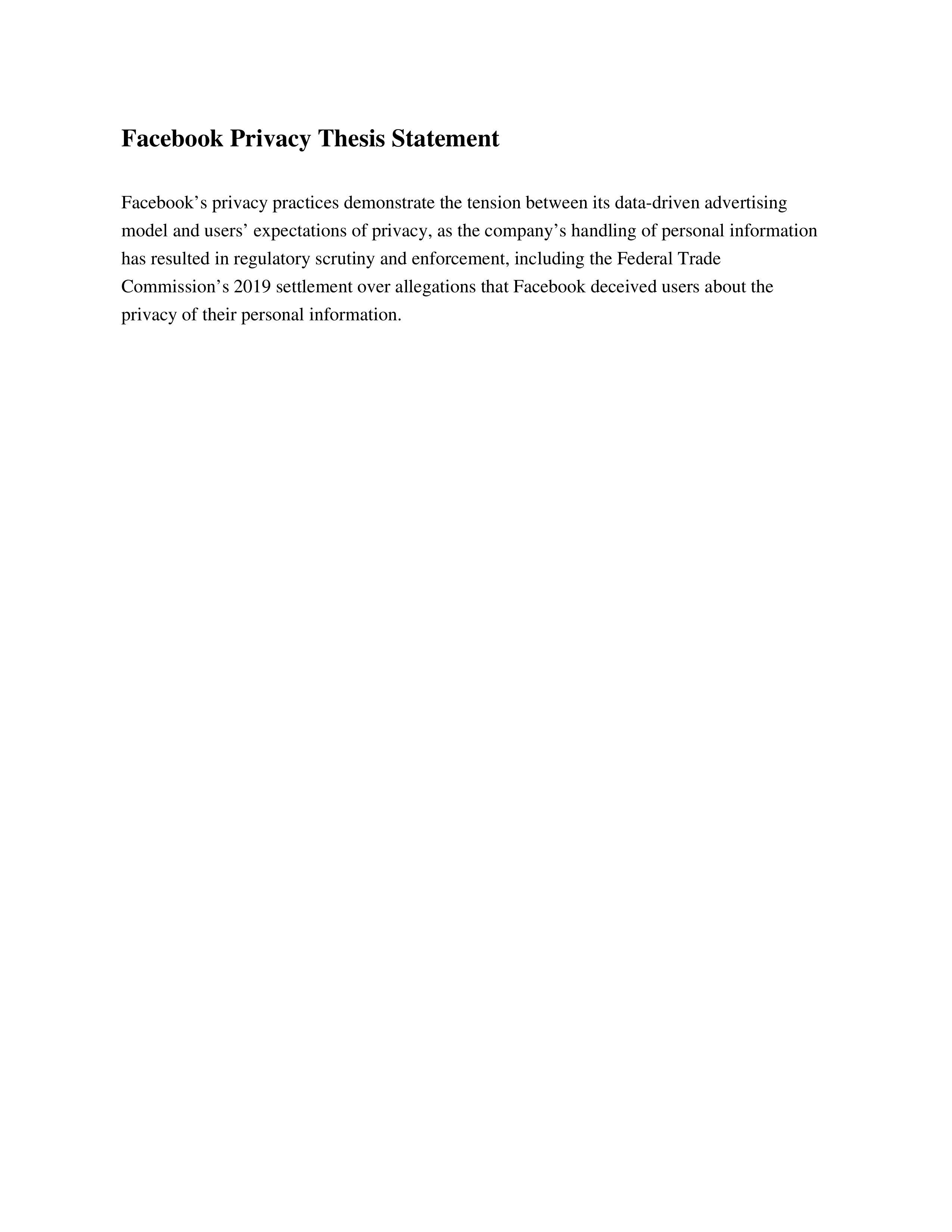 Facebook Privacy Thesis Statement — page 1