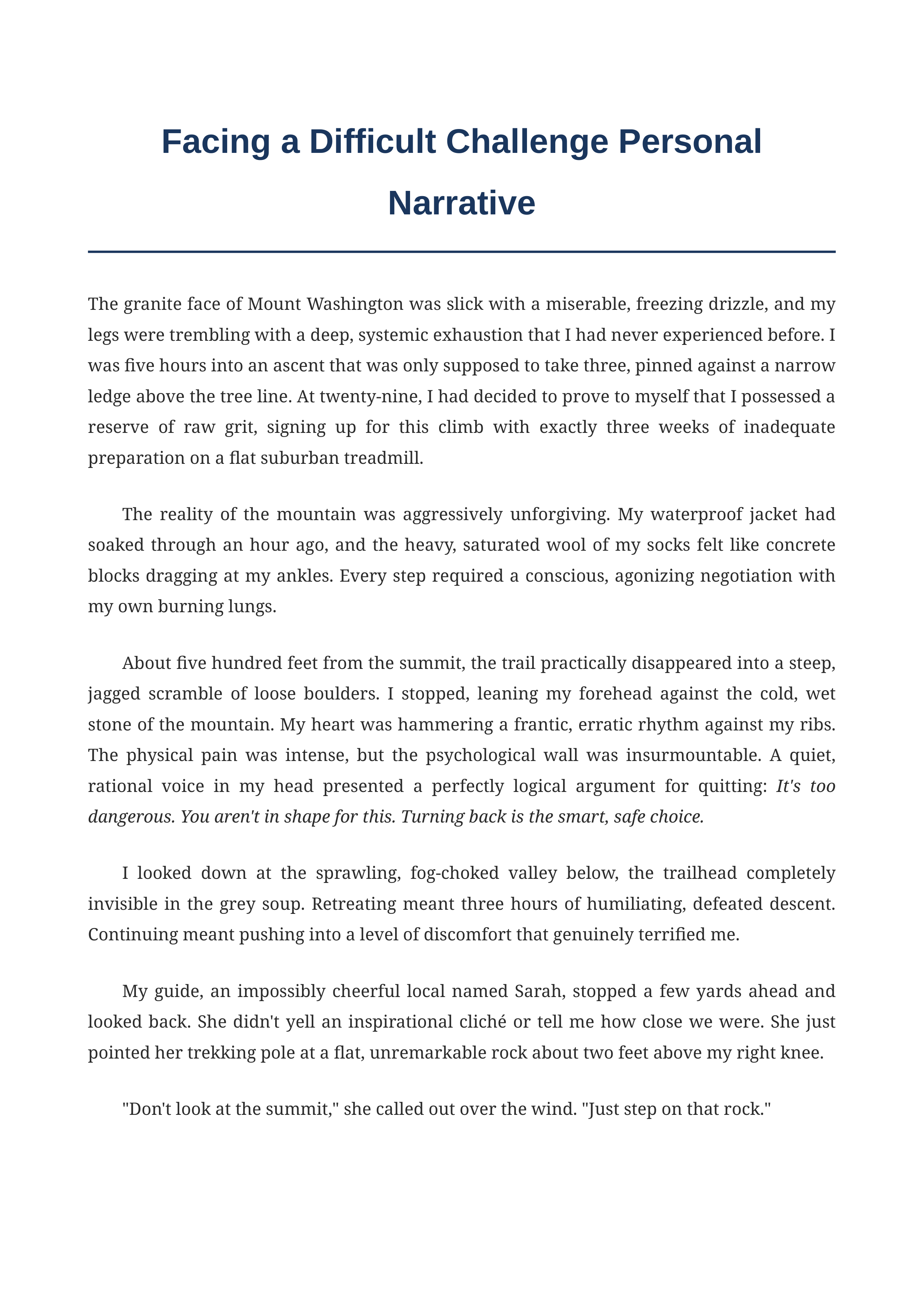 Facing a Difficult Challenge Personal Narrative — page 1