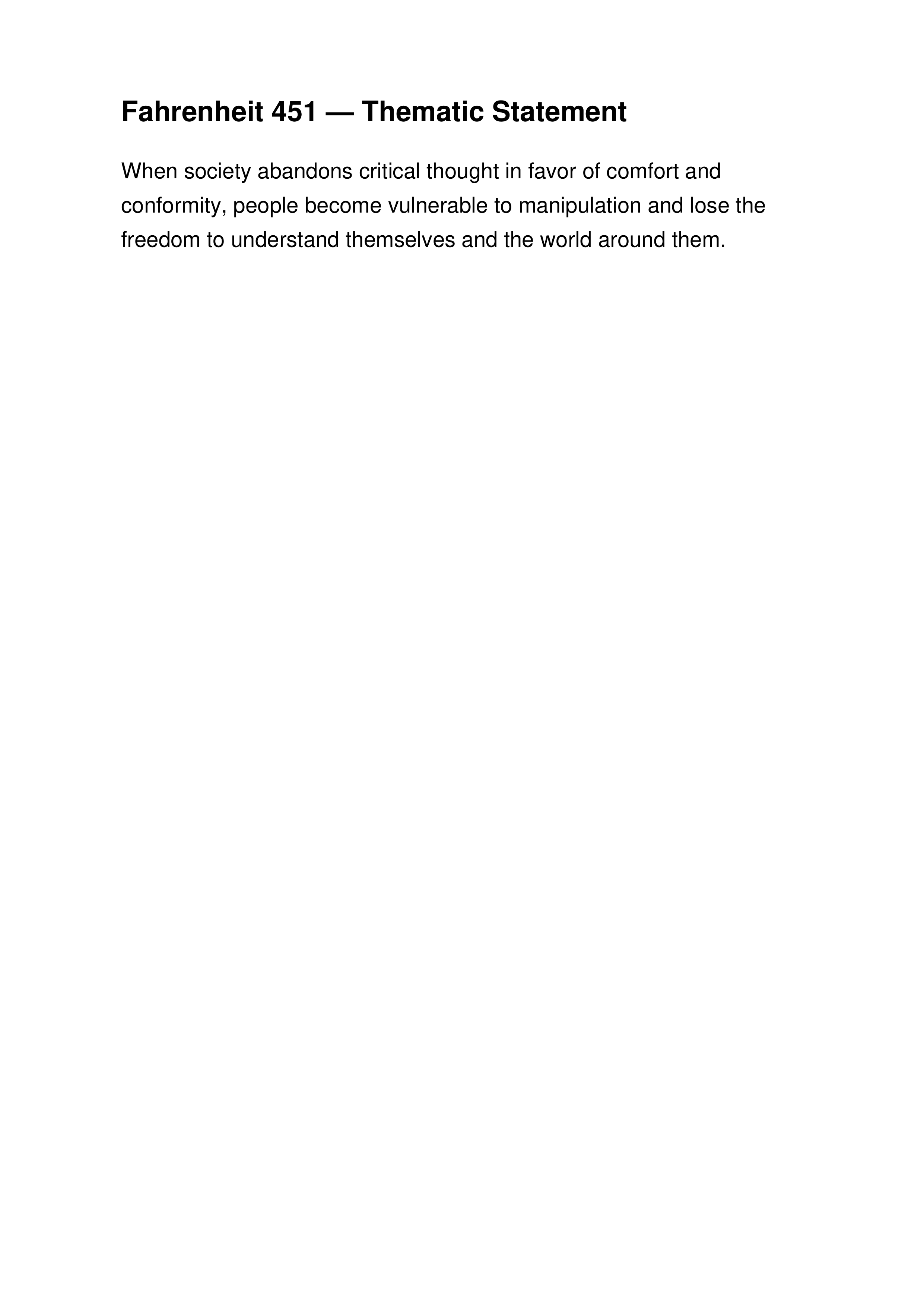 Fahrenheit 451 Thematic Statement — page 1