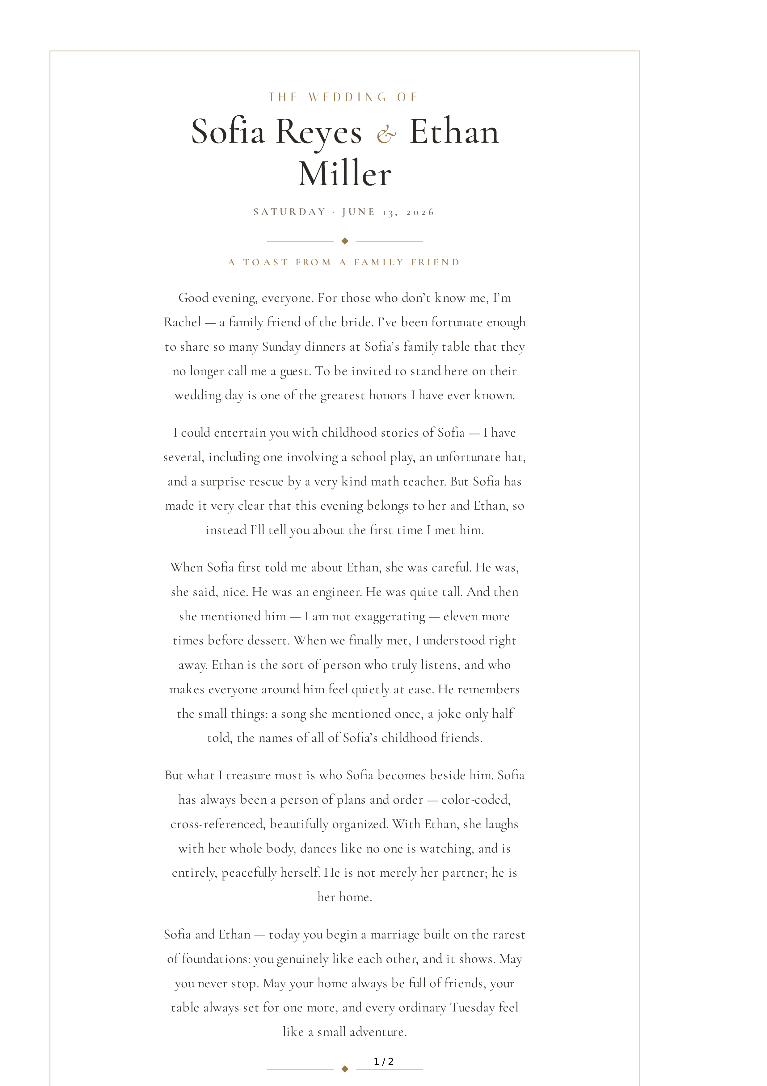 Family Friend Wedding Toast — page 1