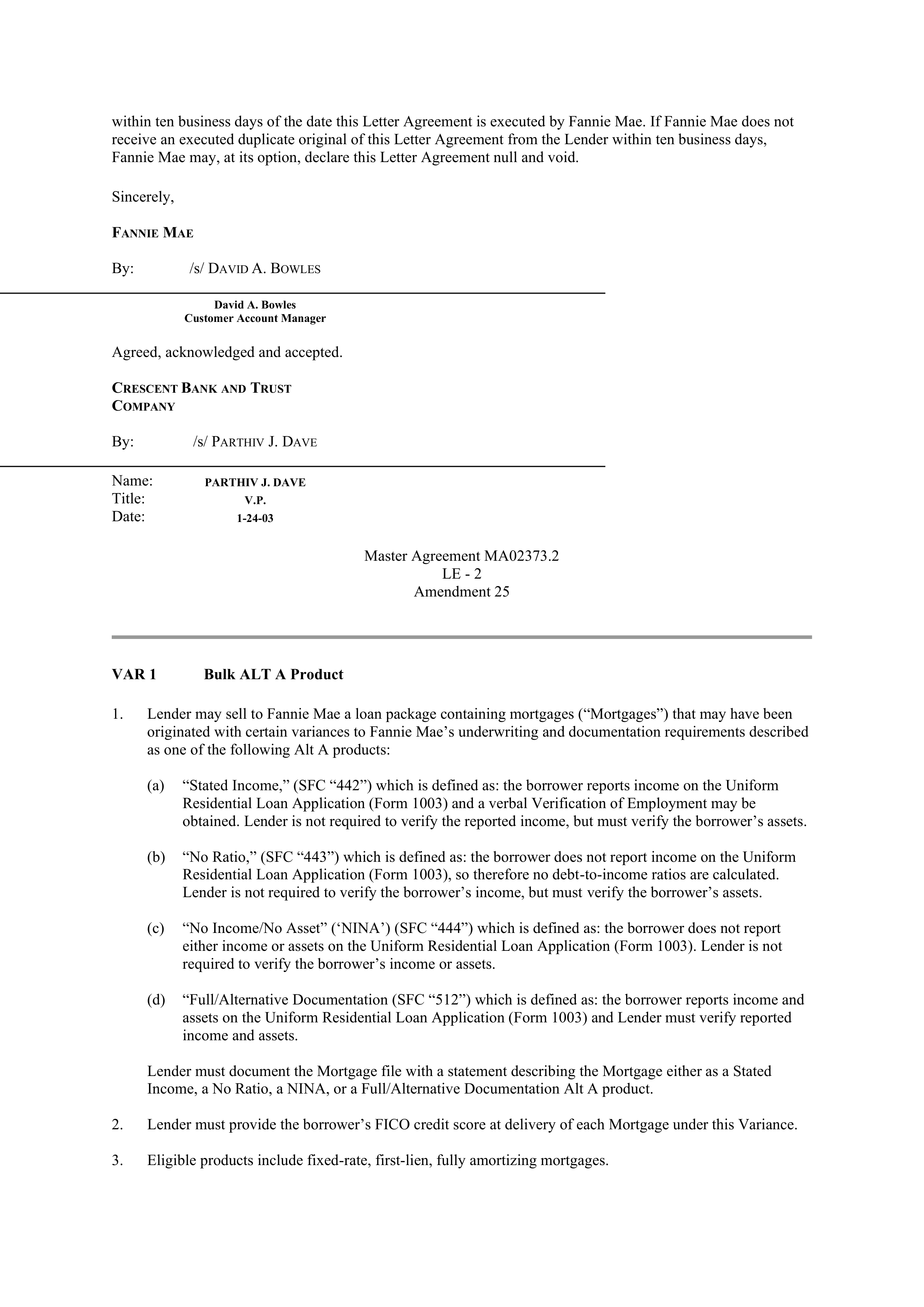 Fannie Mae Master Agreement — page 105