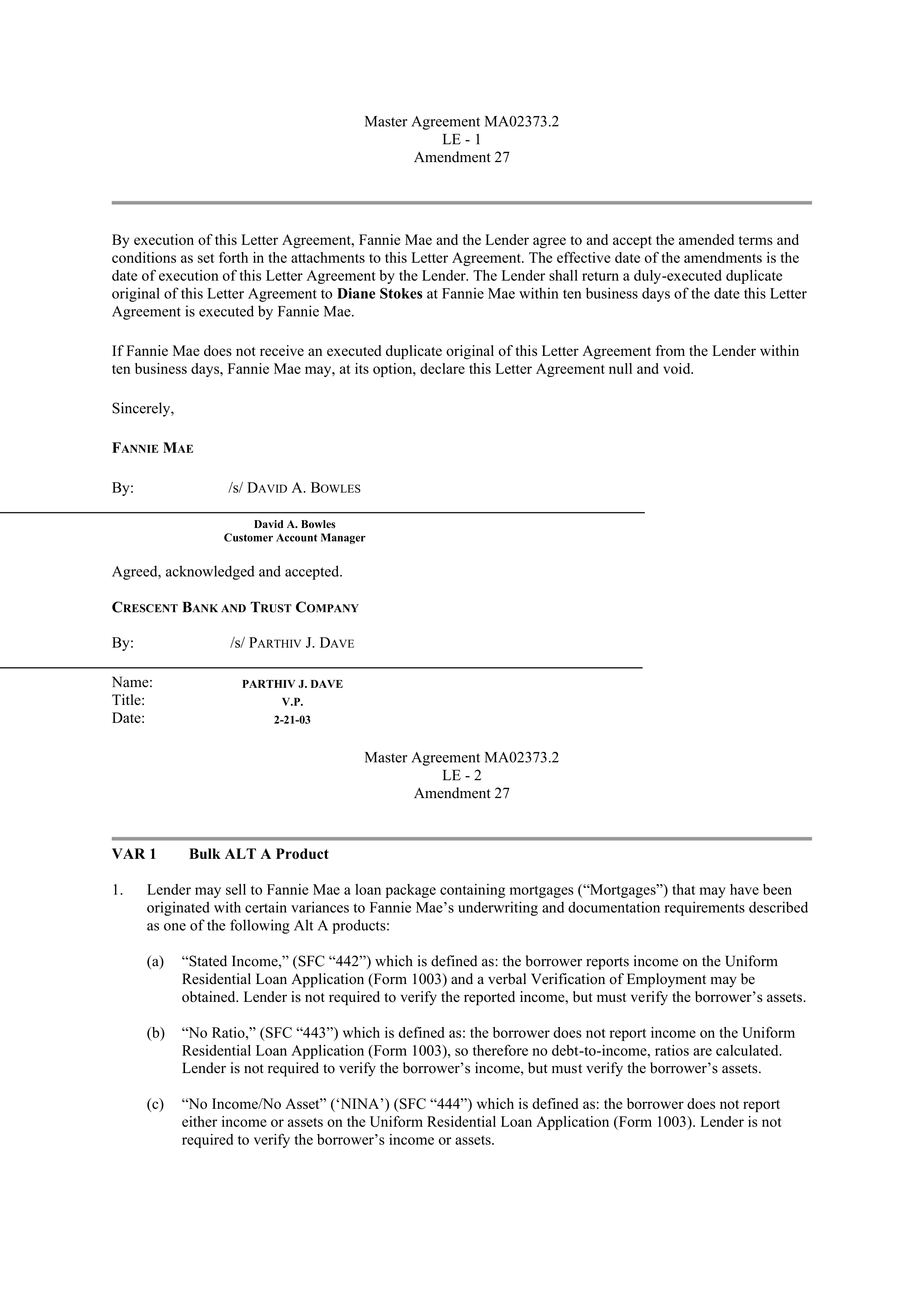 Fannie Mae Master Agreement — page 125