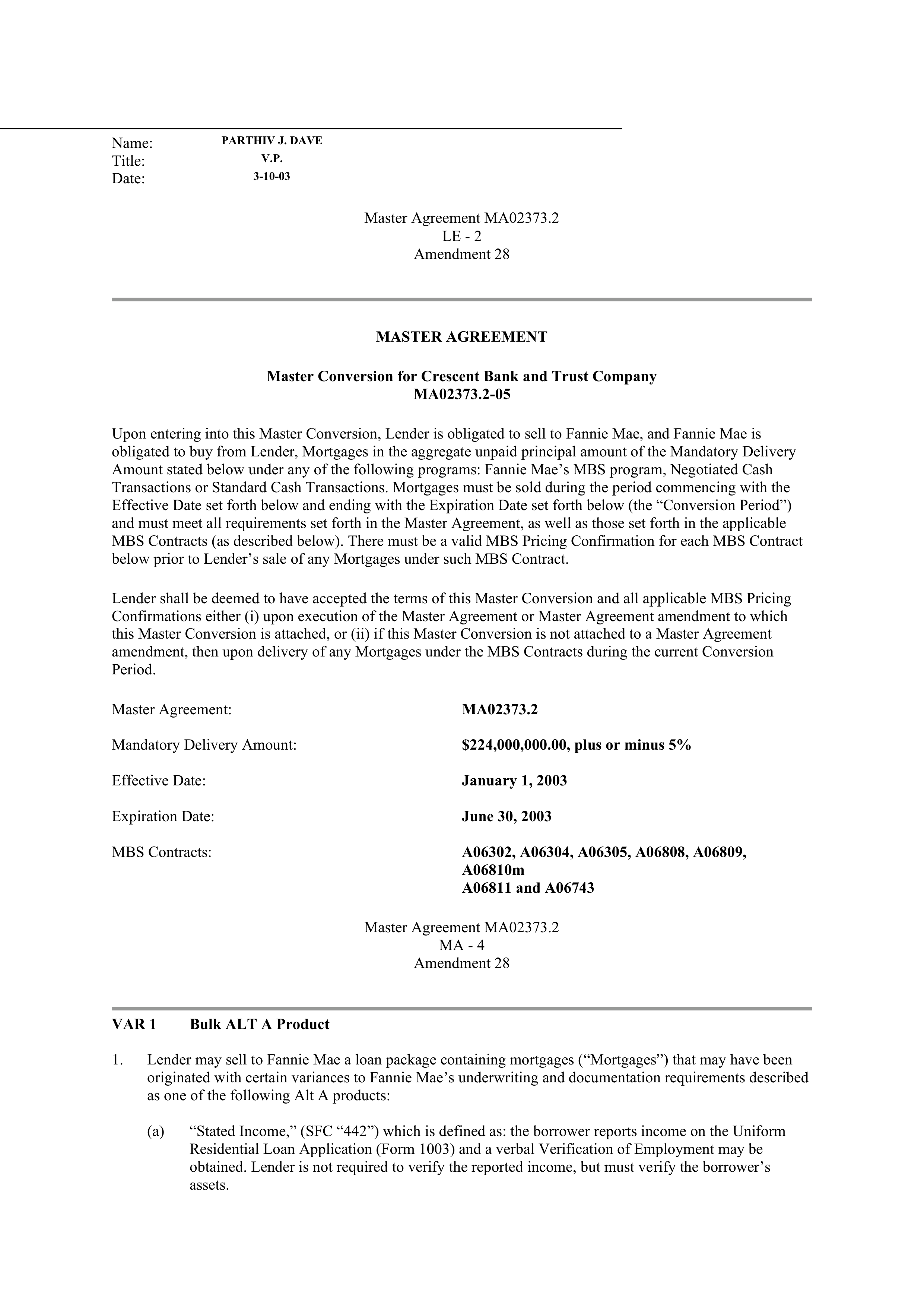 Fannie Mae Master Agreement — page 136
