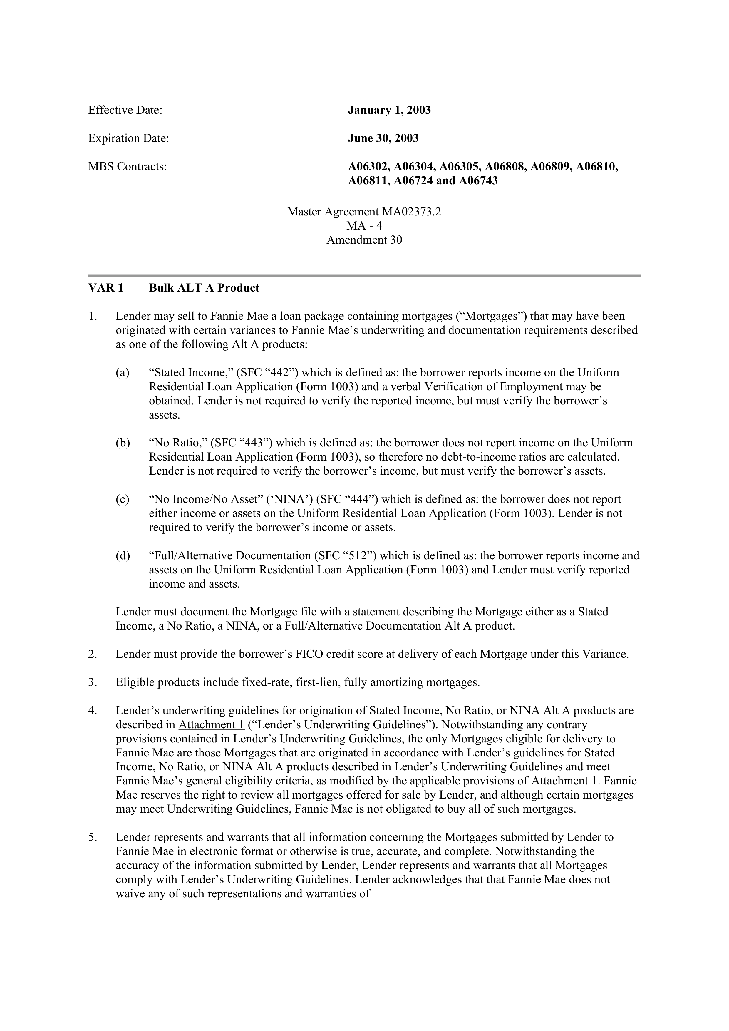 Fannie Mae Master Agreement — page 158