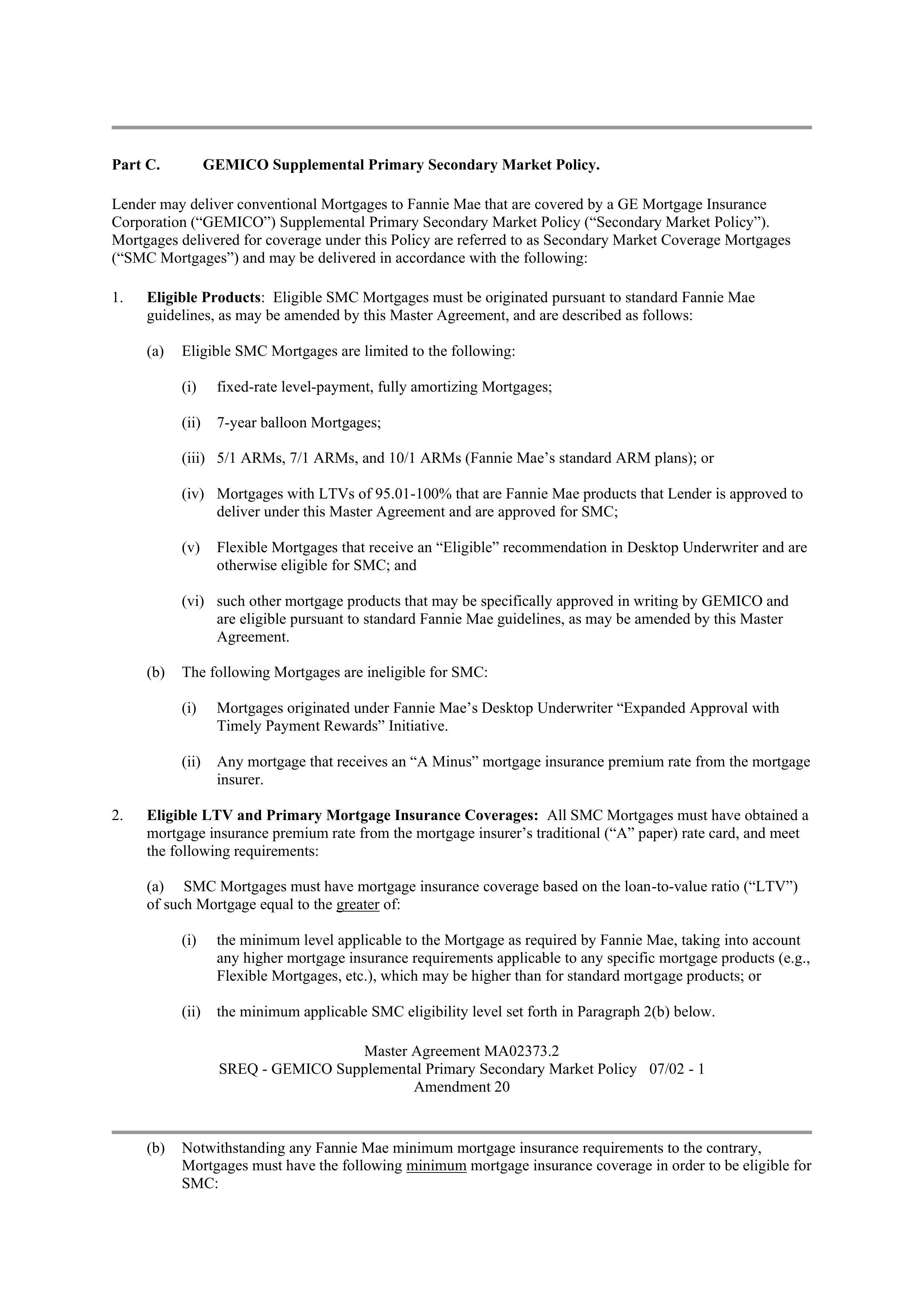 Fannie Mae Master Agreement — page 20
