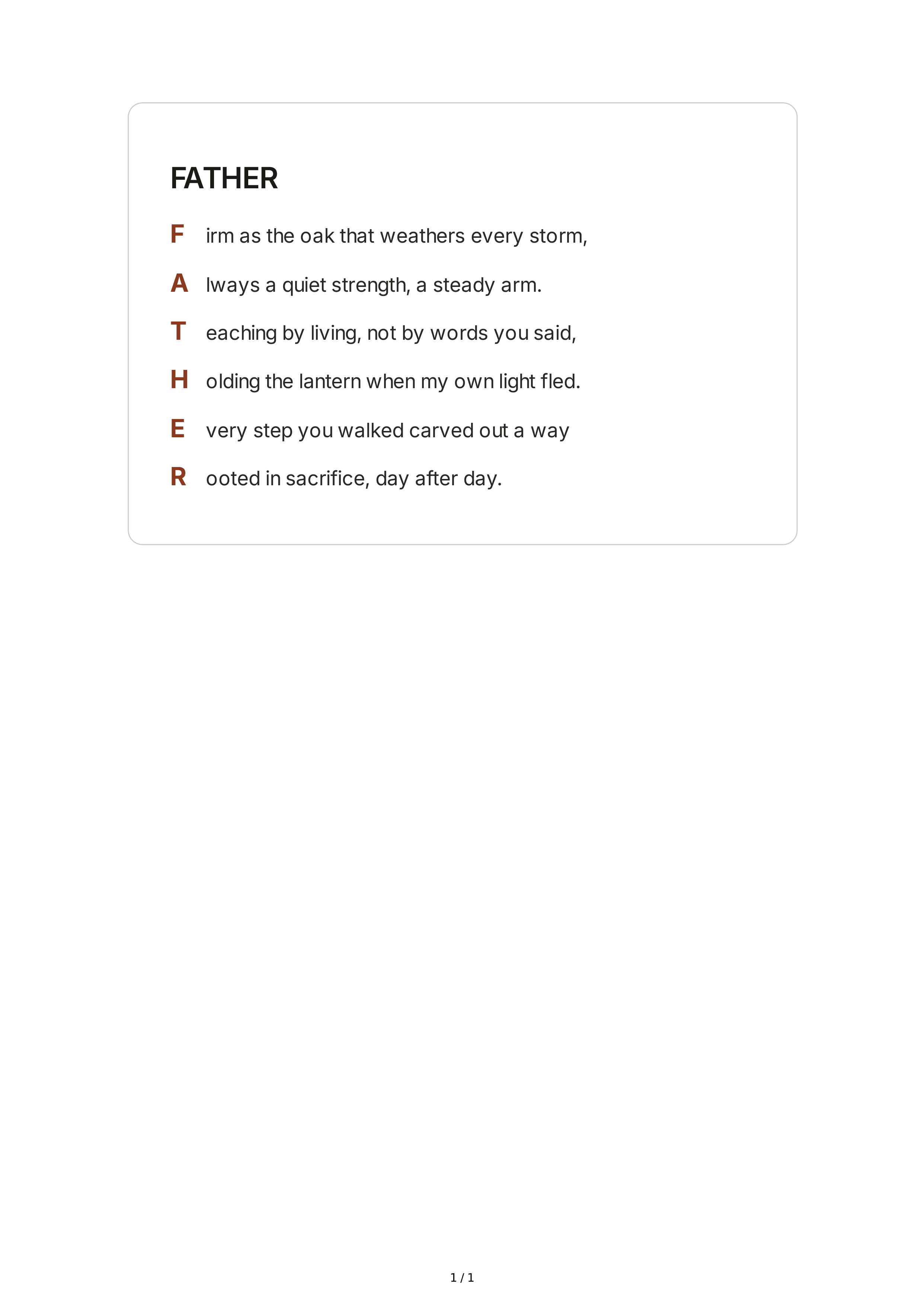 Father Acrostic Poem — page 1