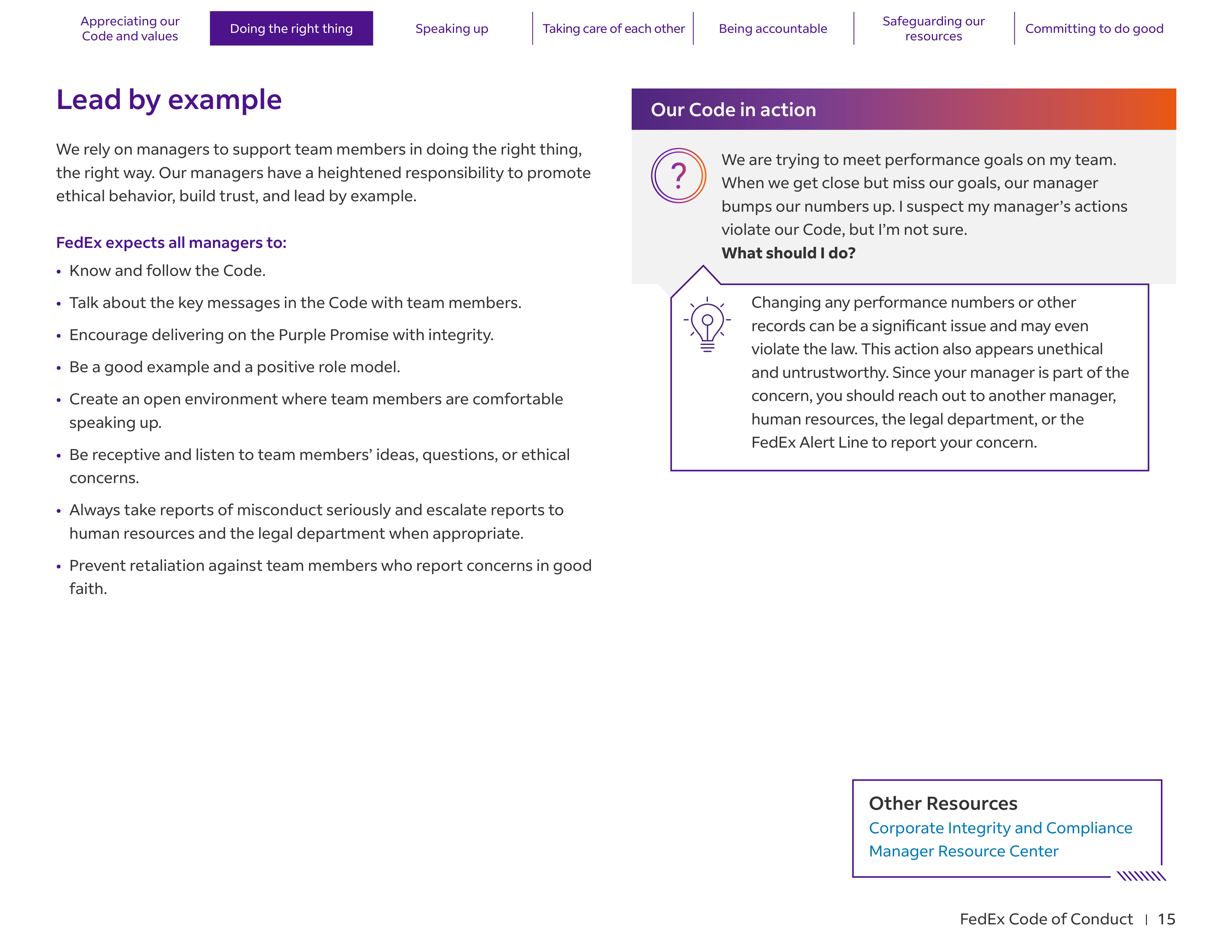 FedEx Code of Conduct Handbook — page 15