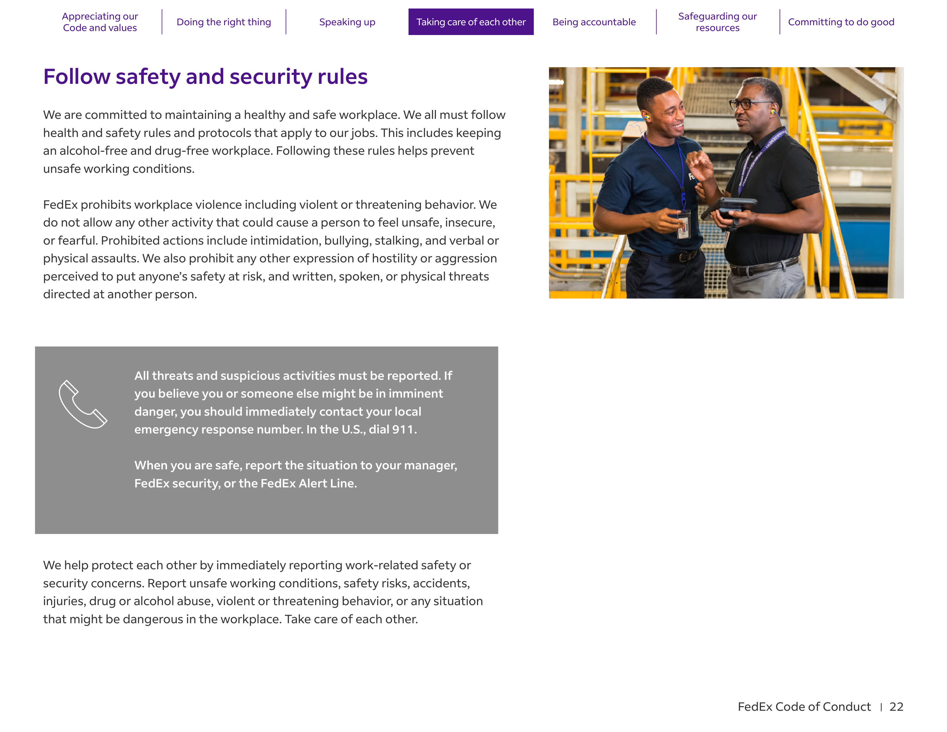 FedEx Code of Conduct Handbook — page 22