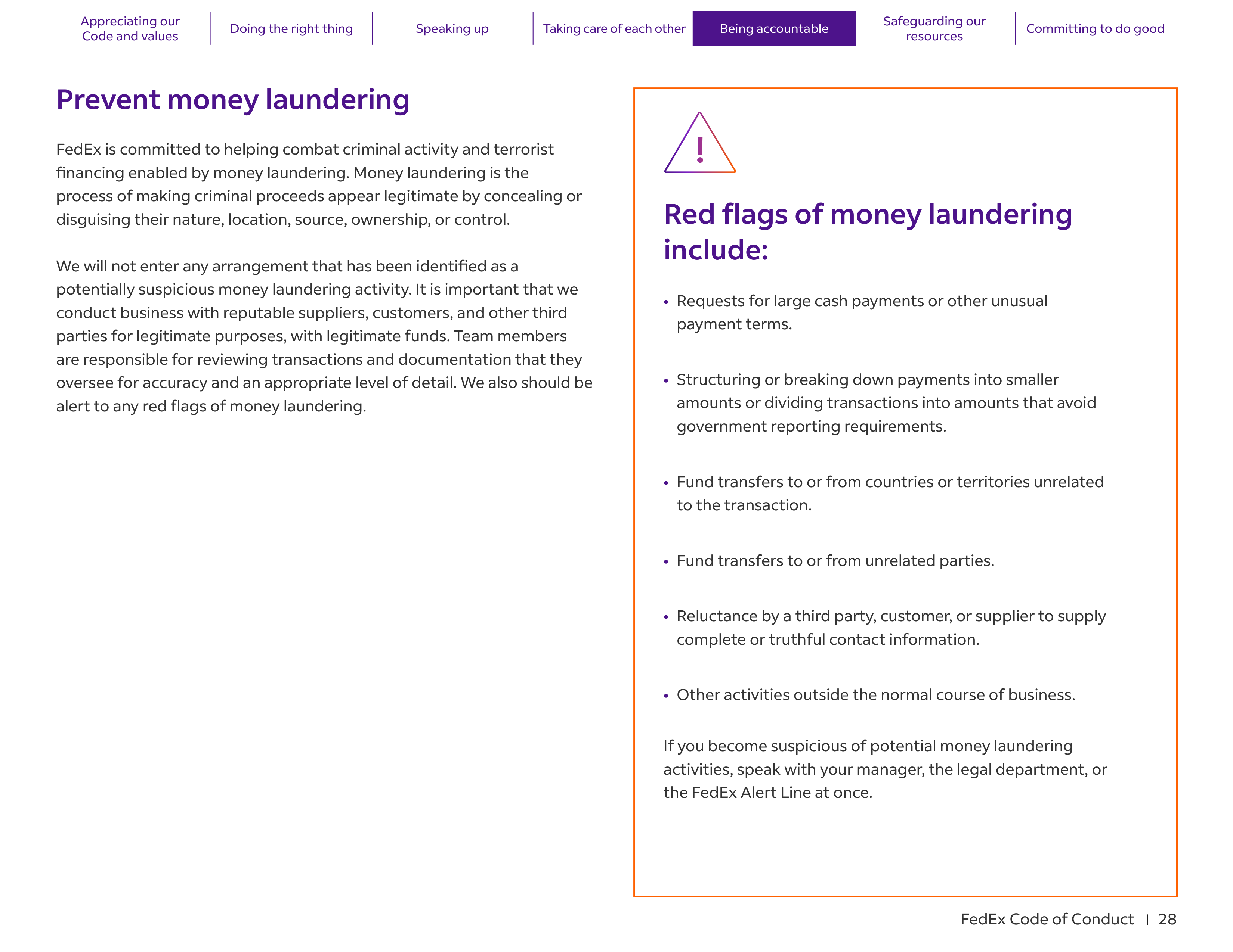FedEx Code of Conduct Handbook — page 28