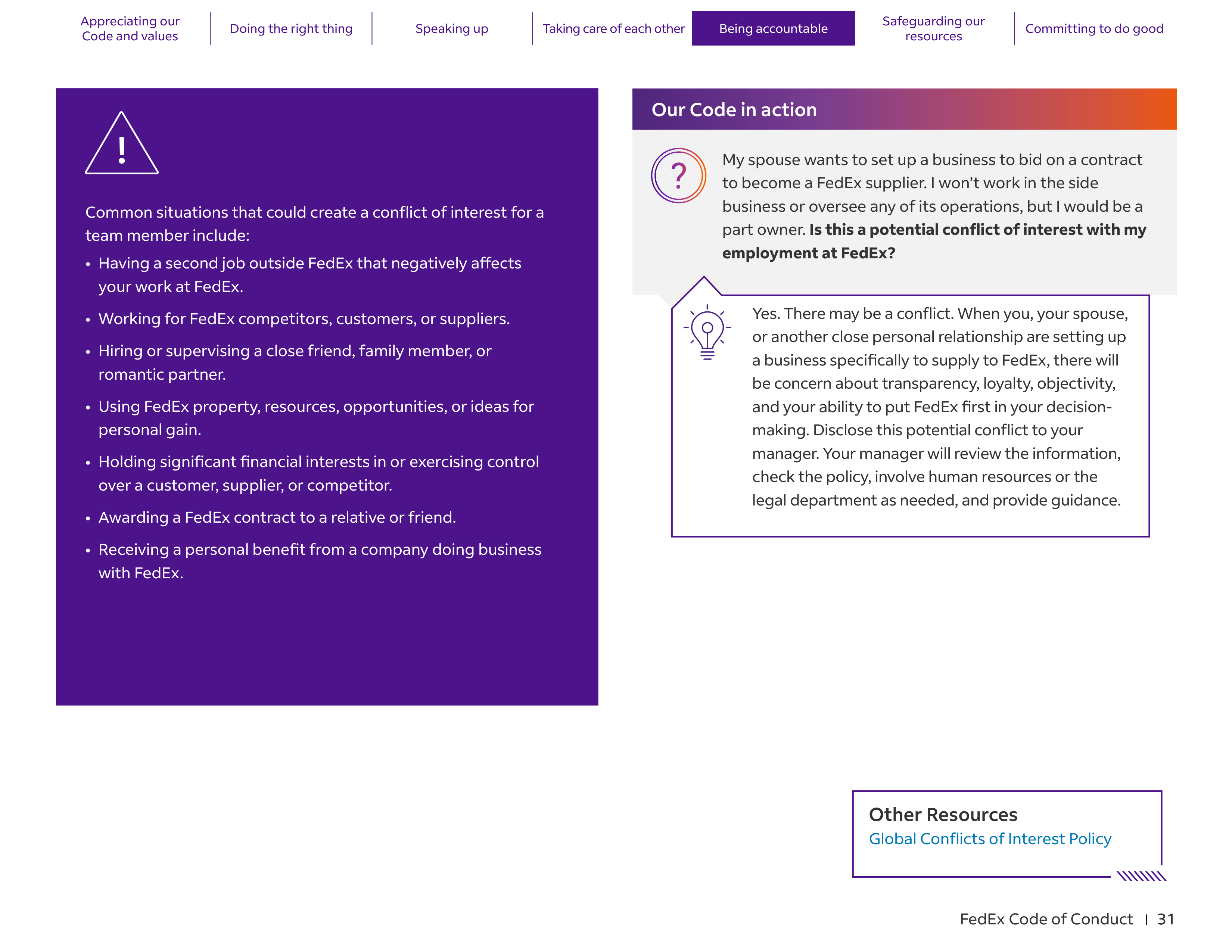 FedEx Code of Conduct Handbook — page 31
