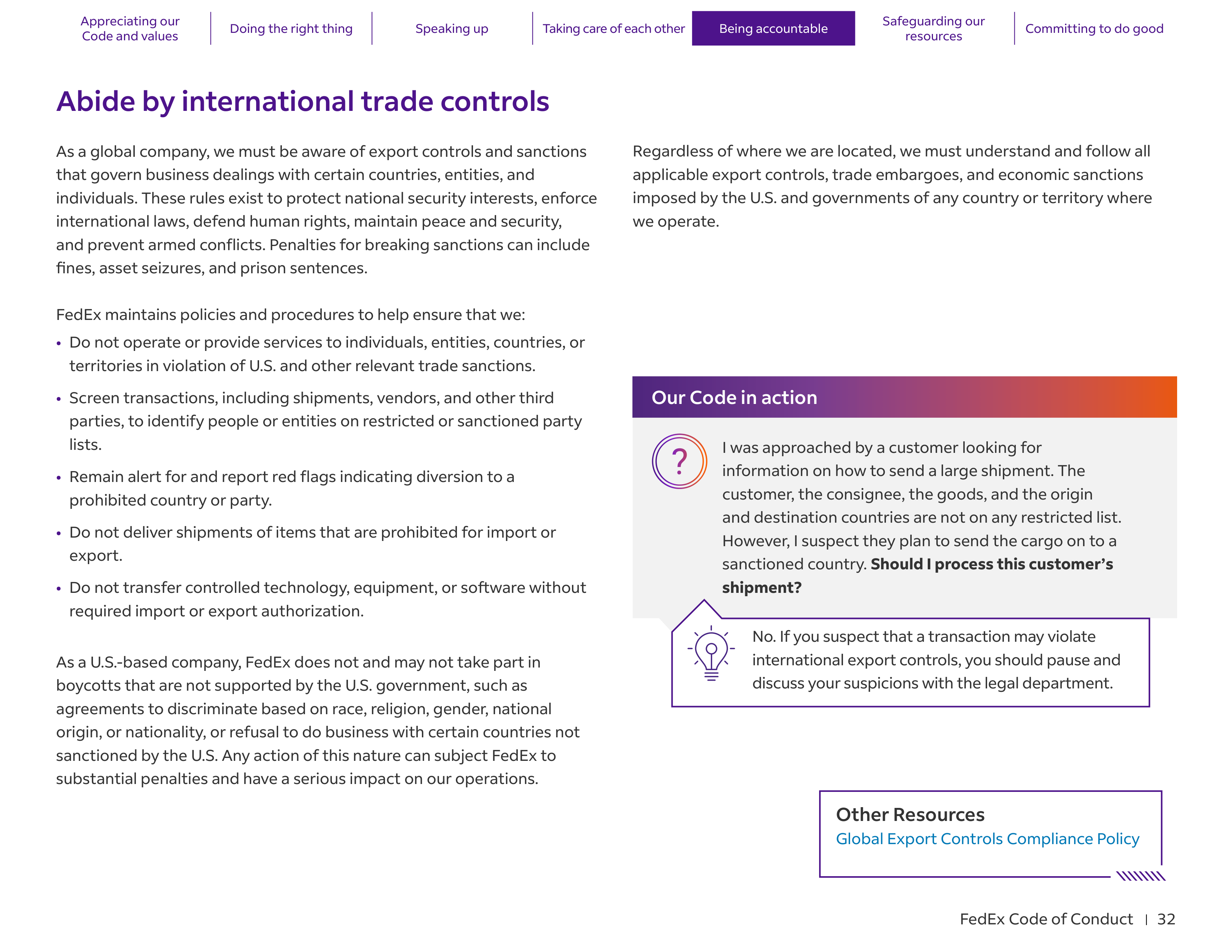 FedEx Code of Conduct Handbook — page 32