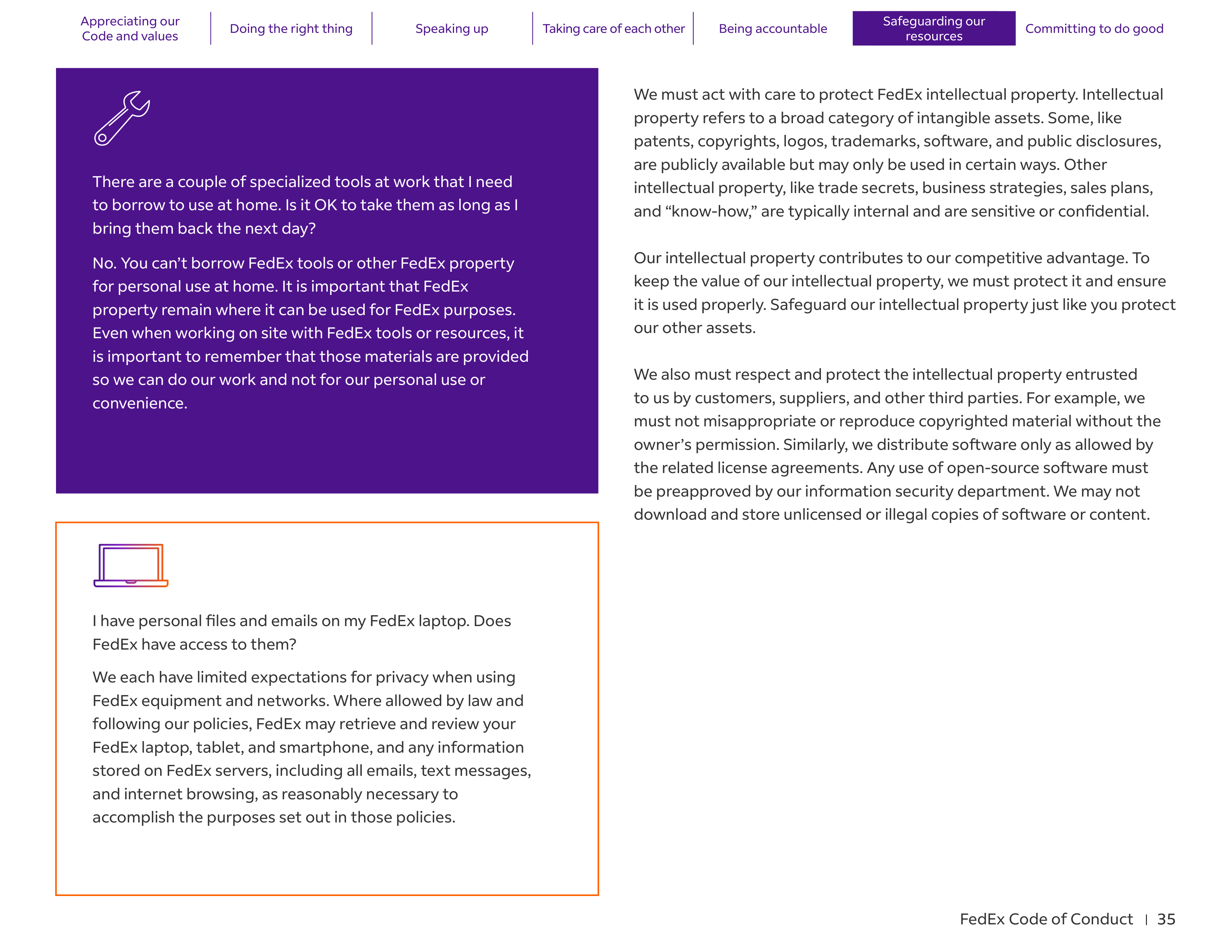 FedEx Code of Conduct Handbook — page 35