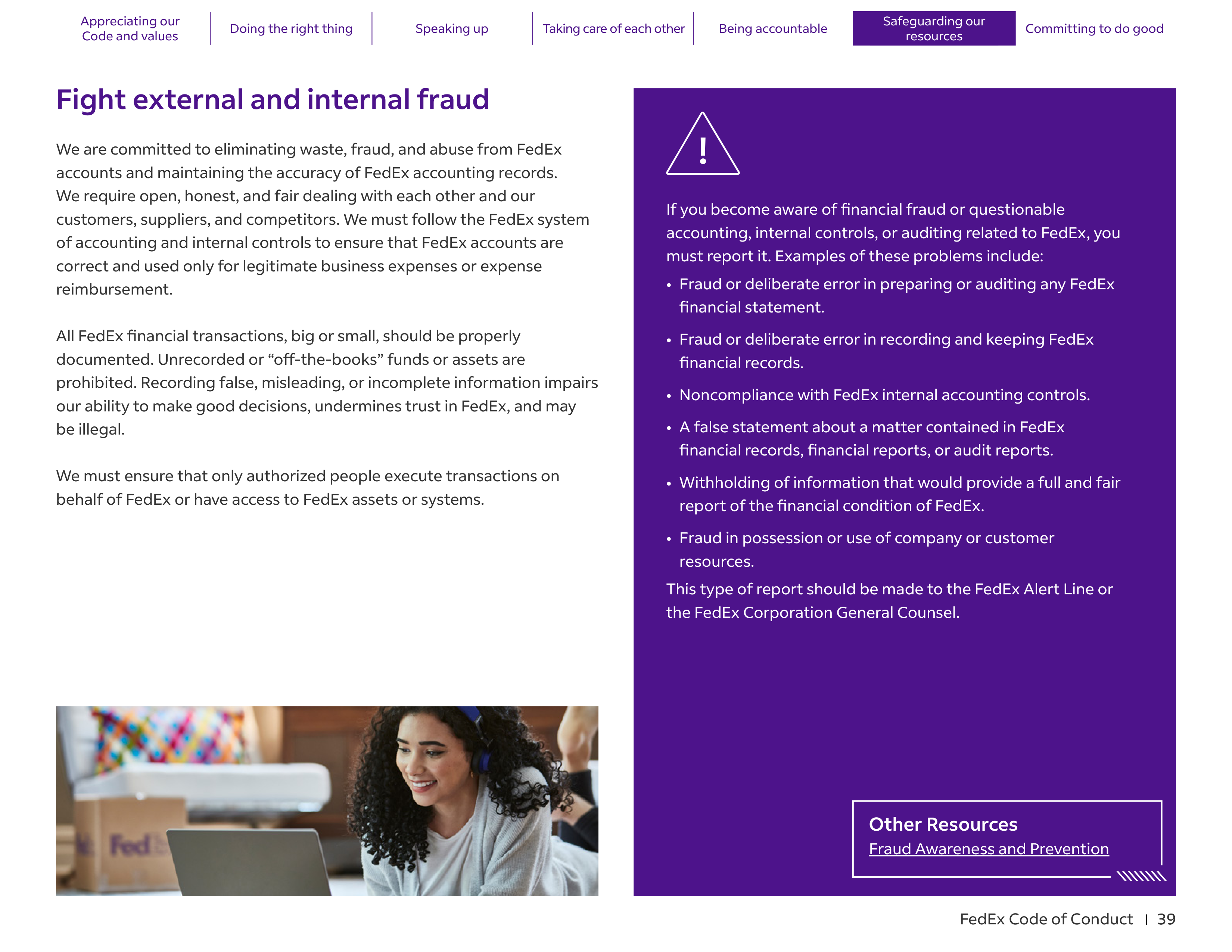 FedEx Code of Conduct Handbook — page 39
