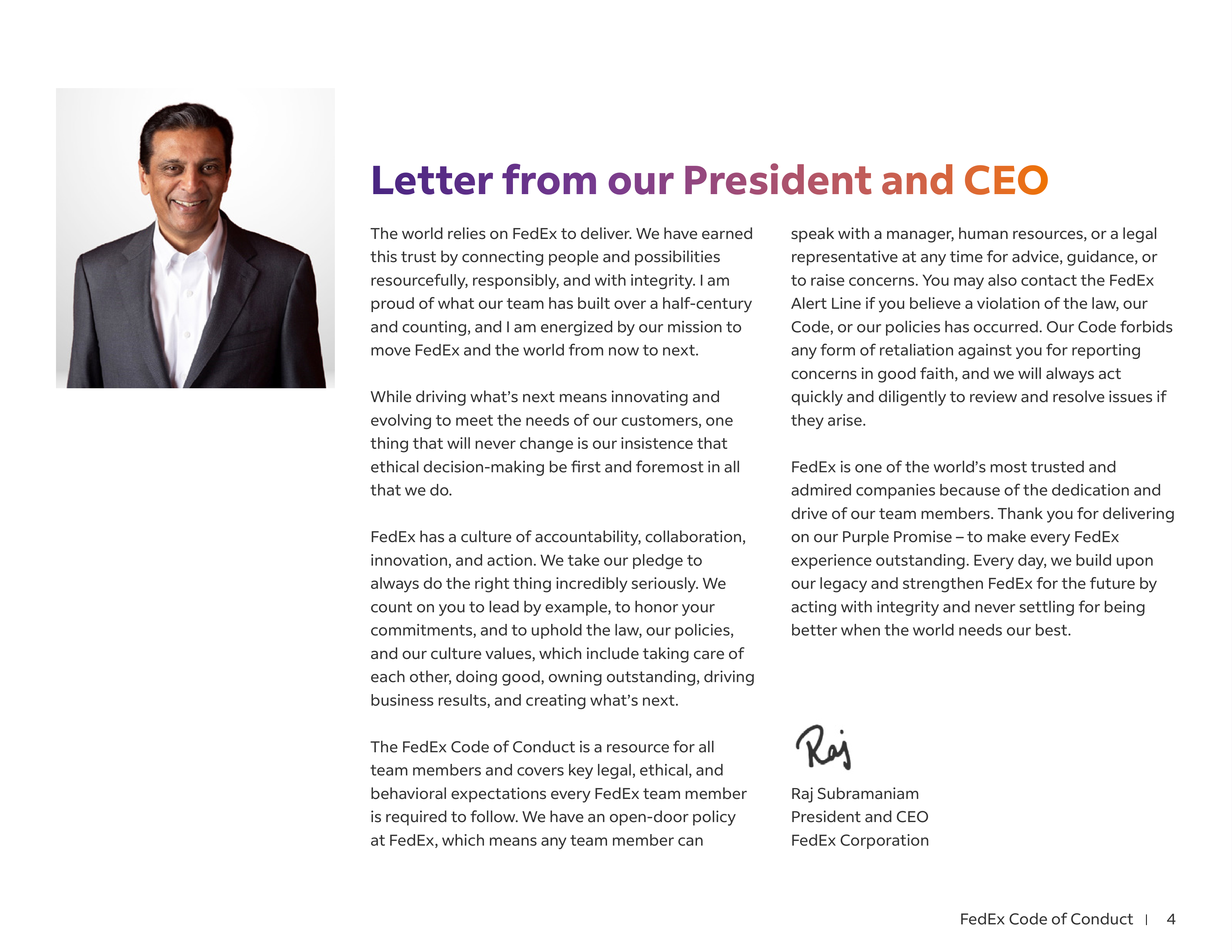 FedEx Code of Conduct Handbook — page 4