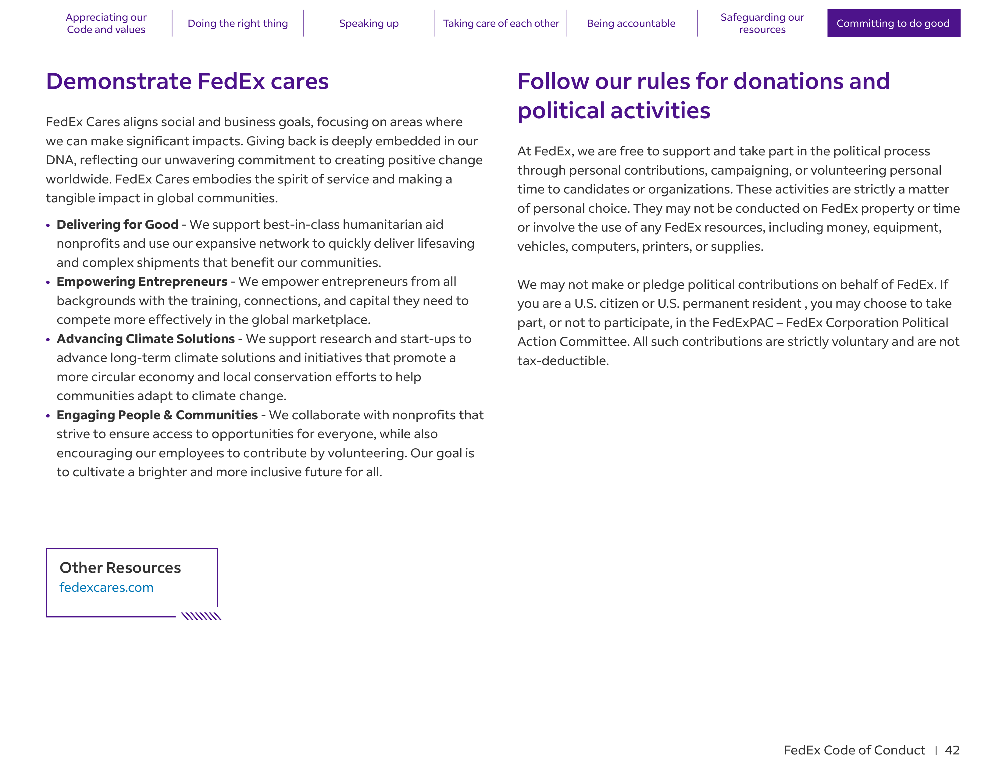 FedEx Code of Conduct Handbook — page 42