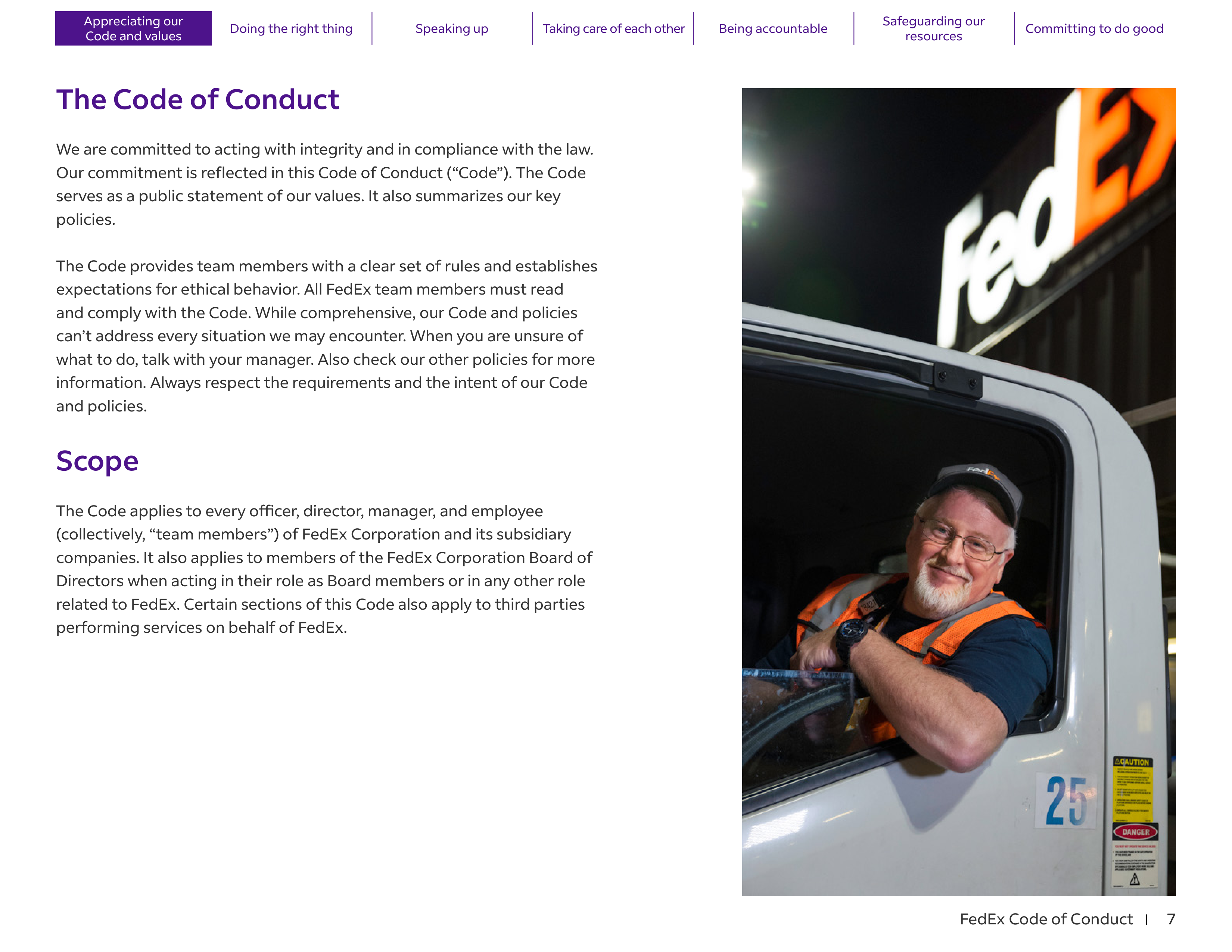 FedEx Code of Conduct Handbook — page 7