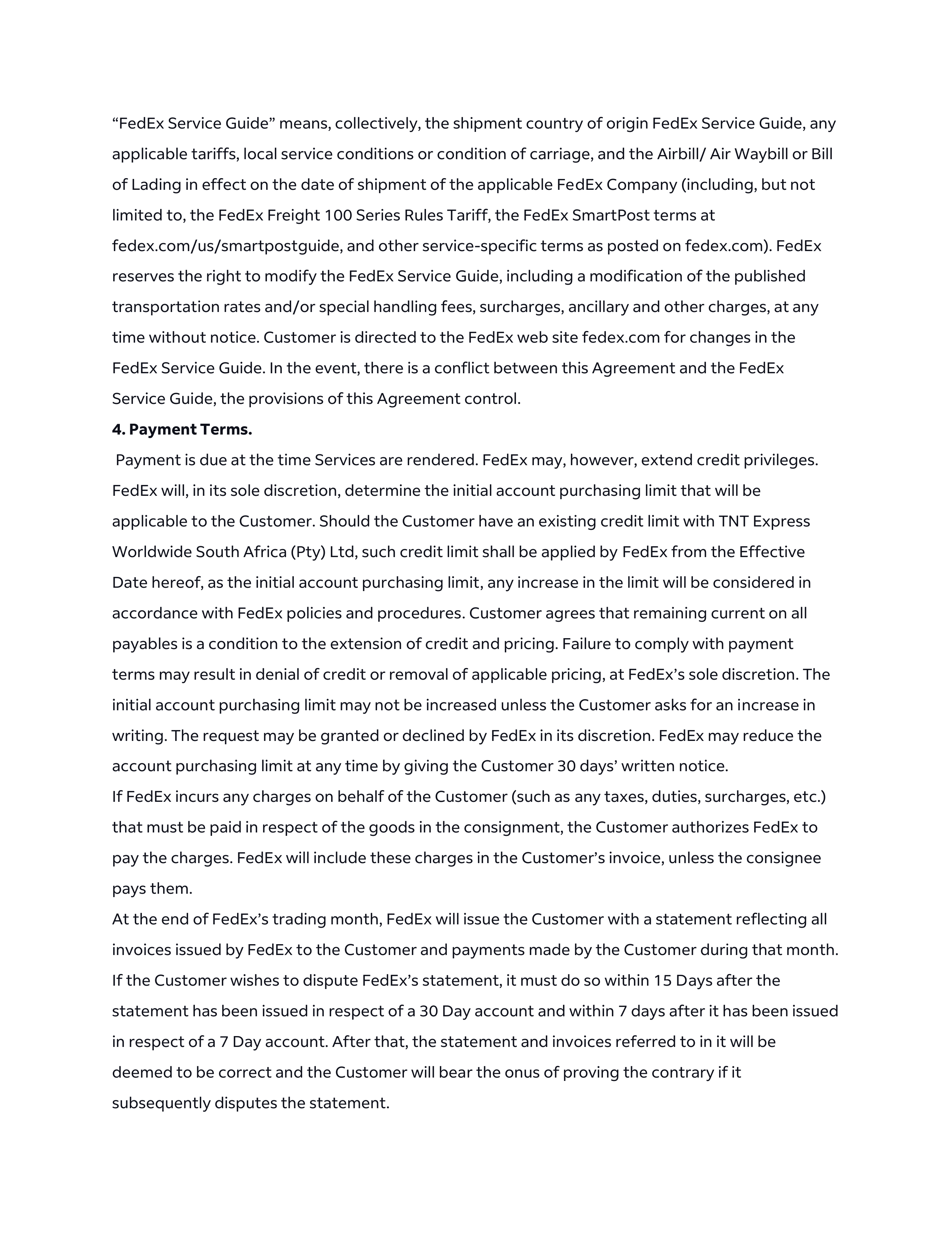 FedEx Express Transportation Service Agreement — page 2