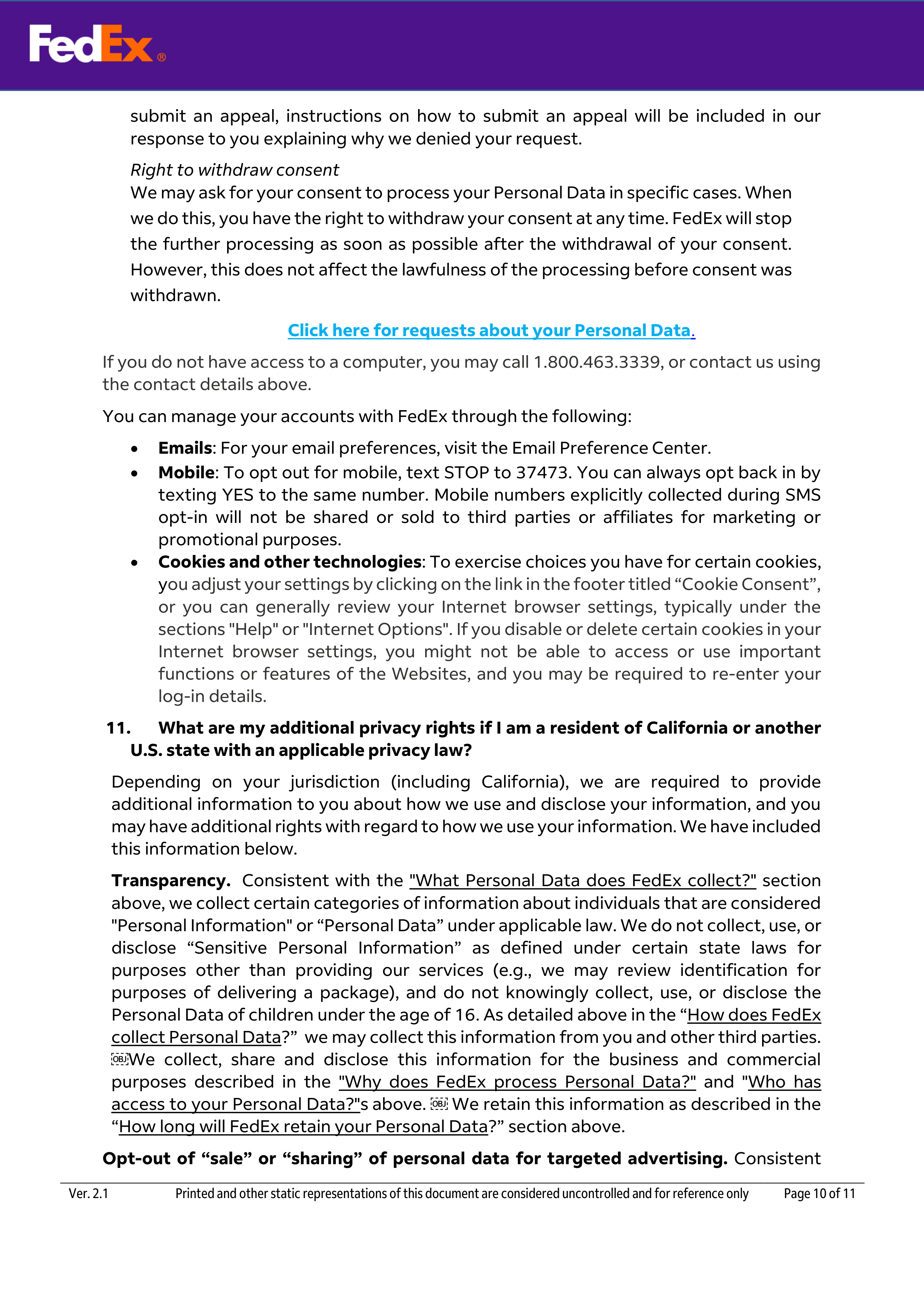 FedEx Global Privacy Notice — page 10