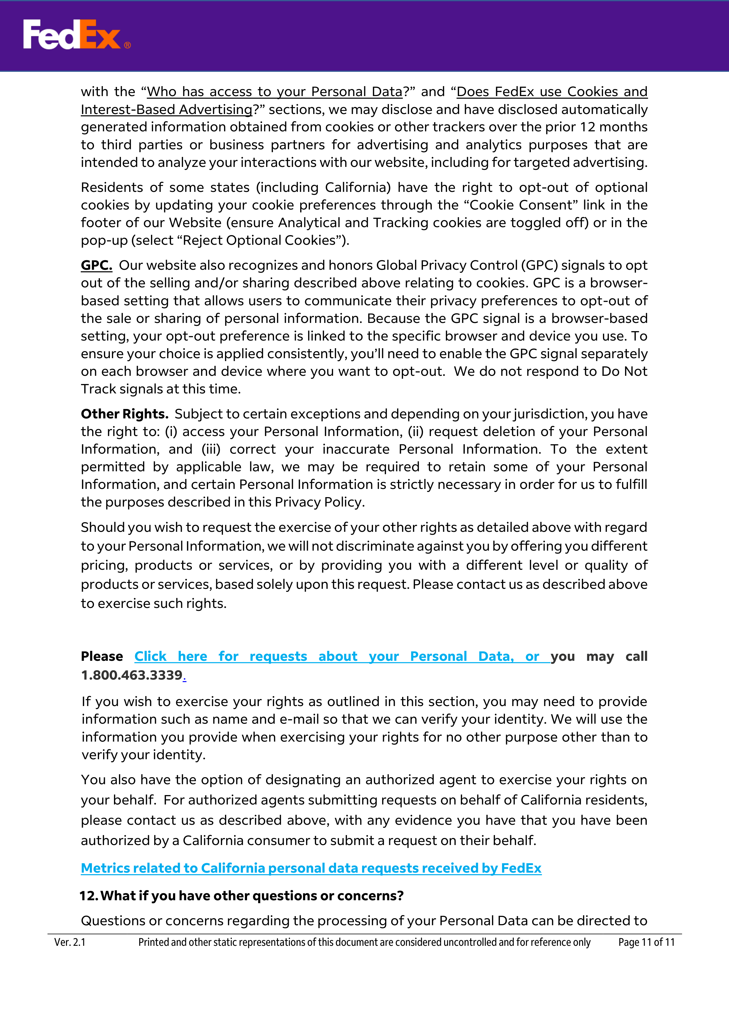 FedEx Global Privacy Notice — page 11