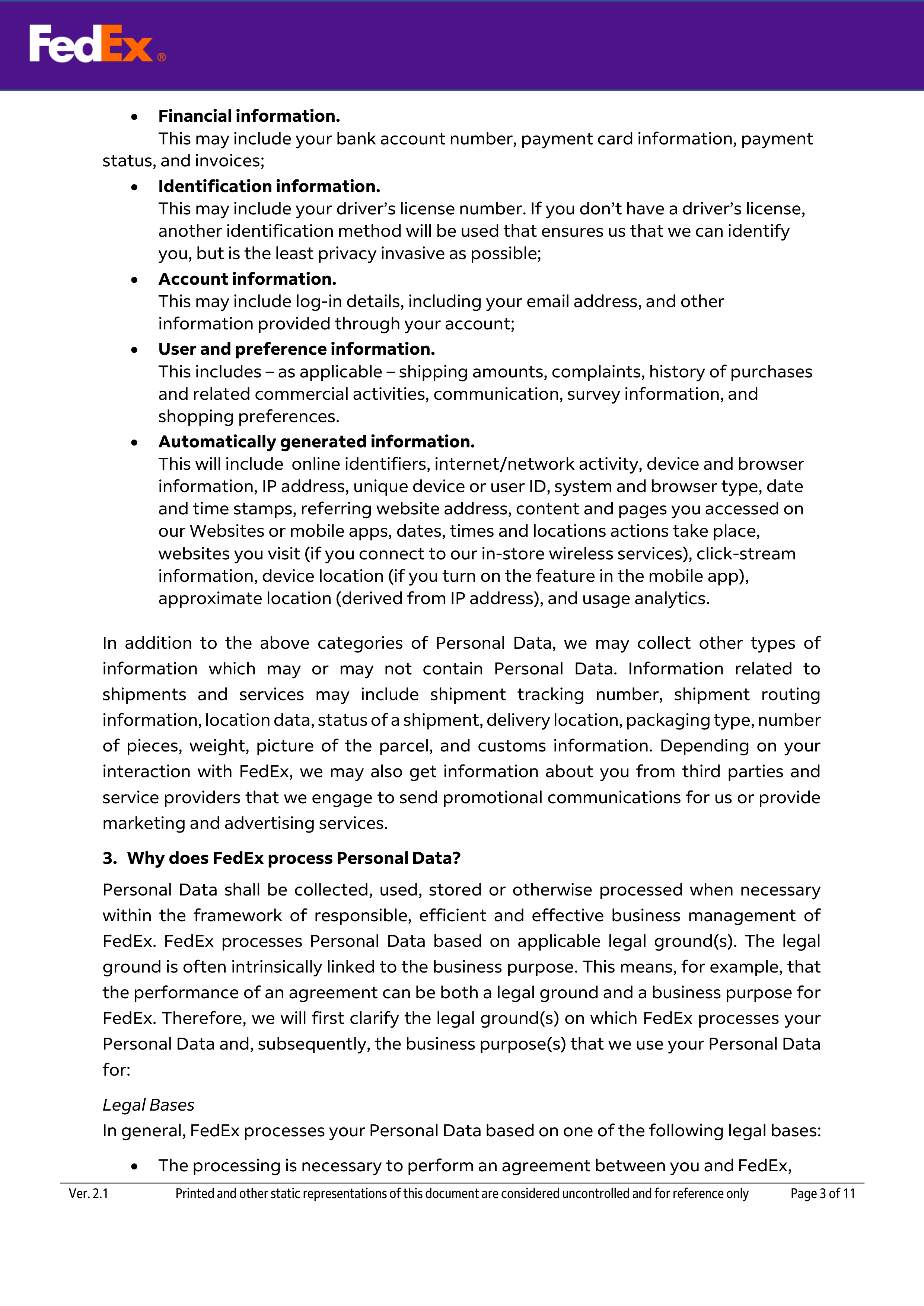 FedEx Global Privacy Notice — page 3