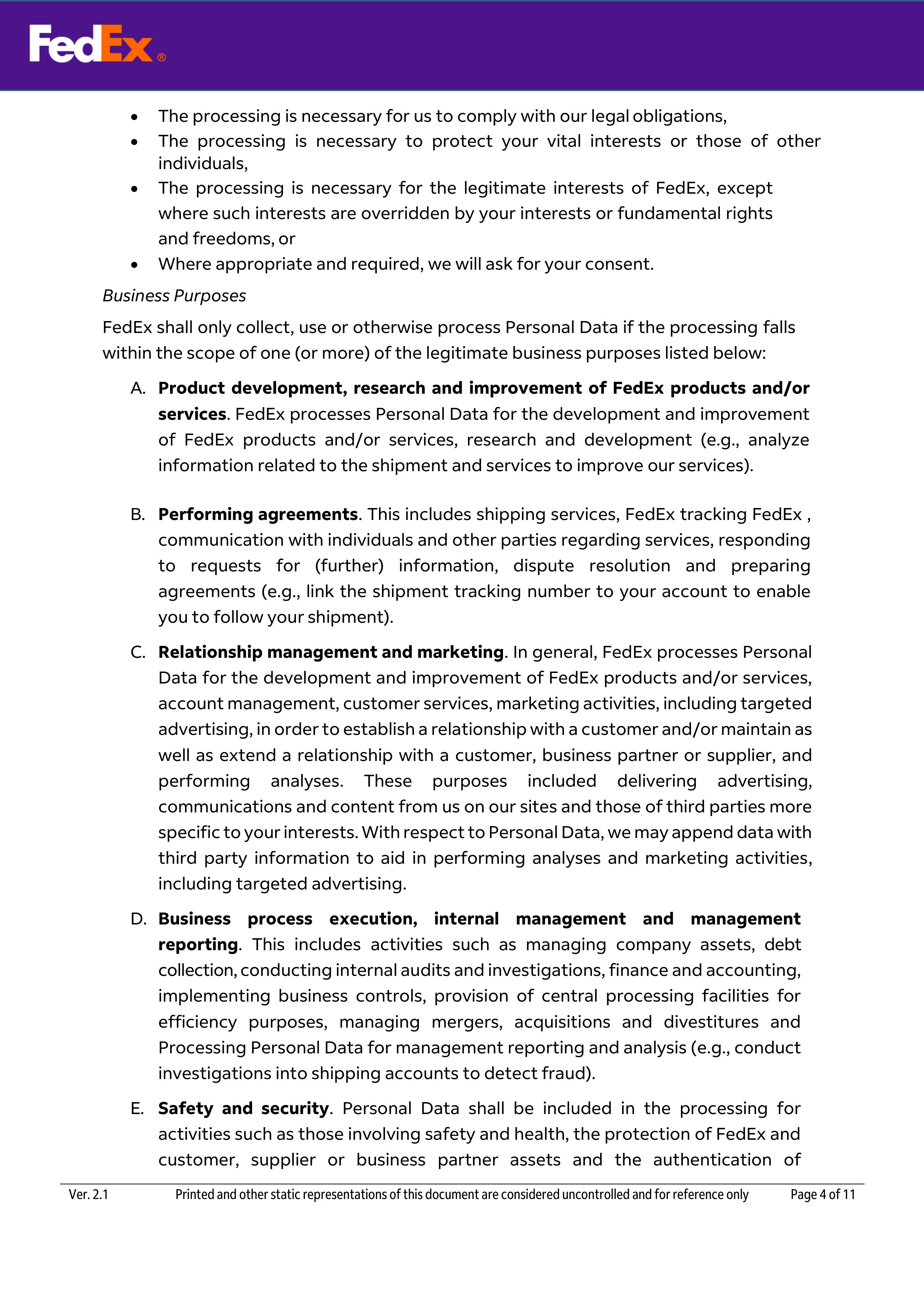 FedEx Global Privacy Notice — page 4