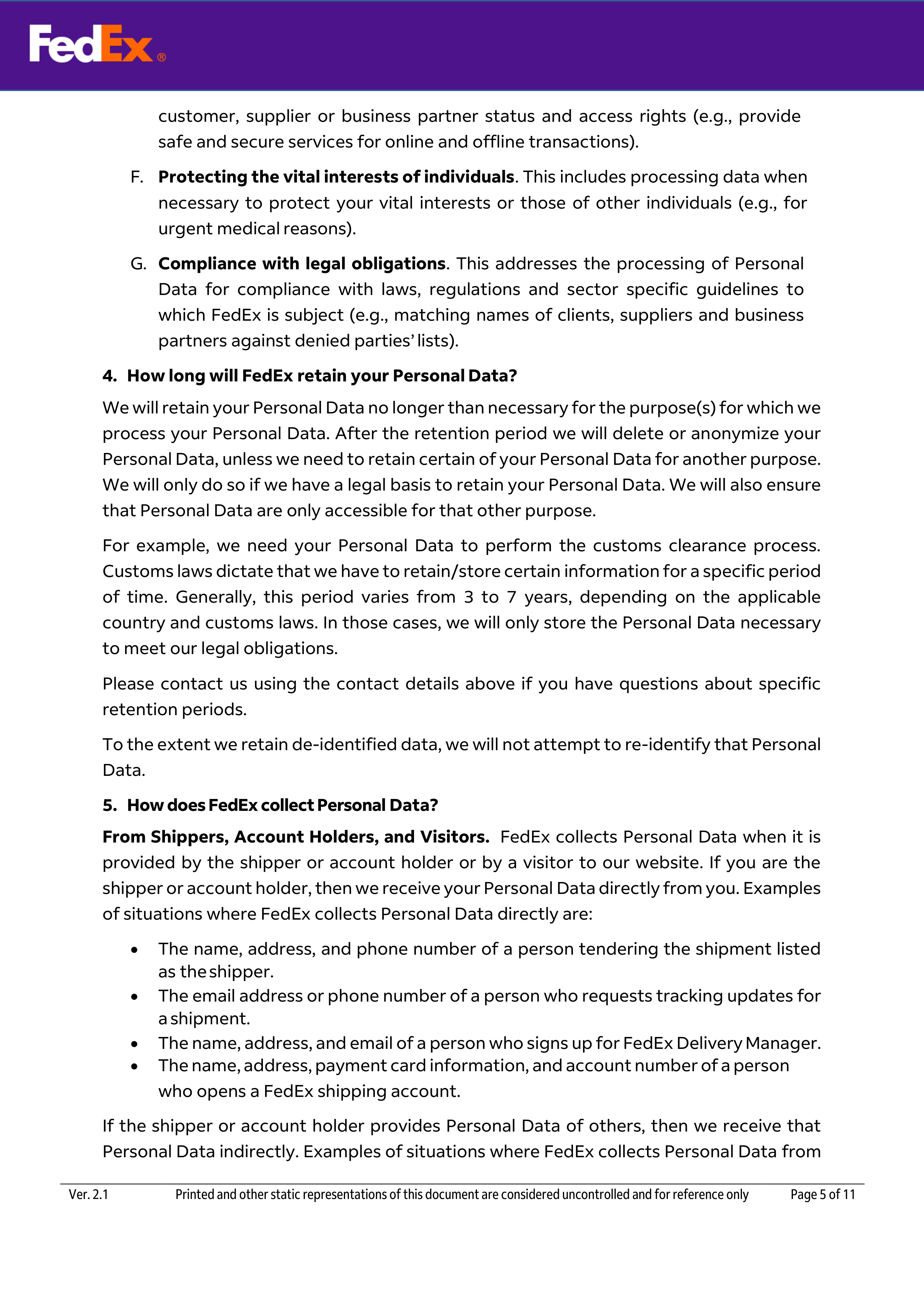 FedEx Global Privacy Notice — page 5