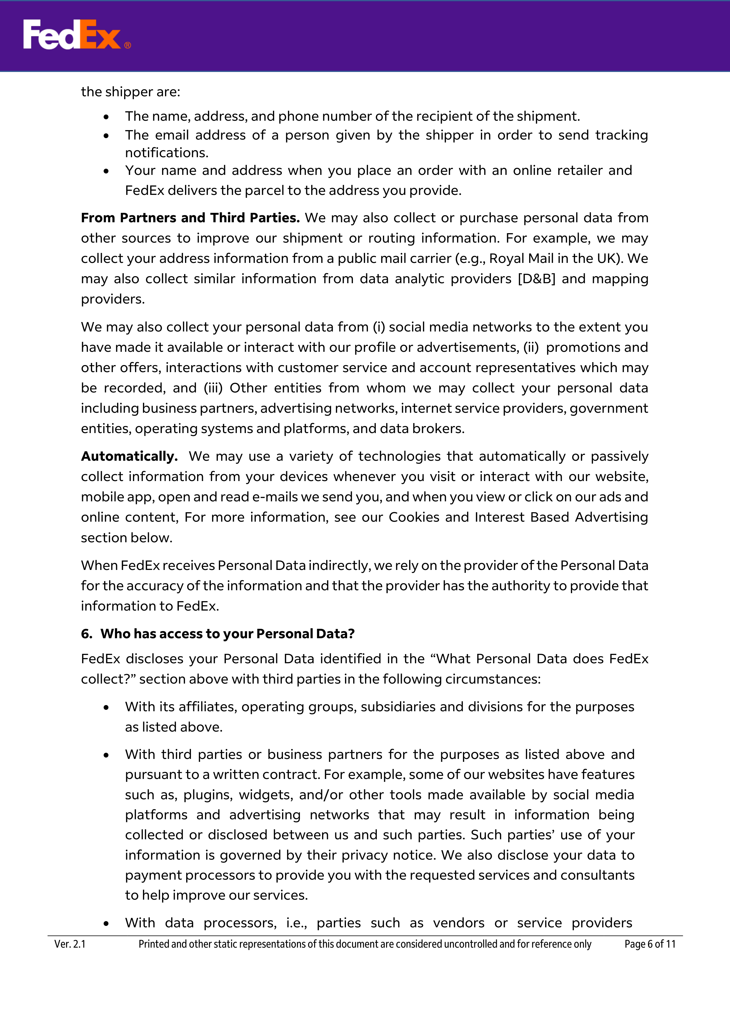 FedEx Global Privacy Notice — page 6