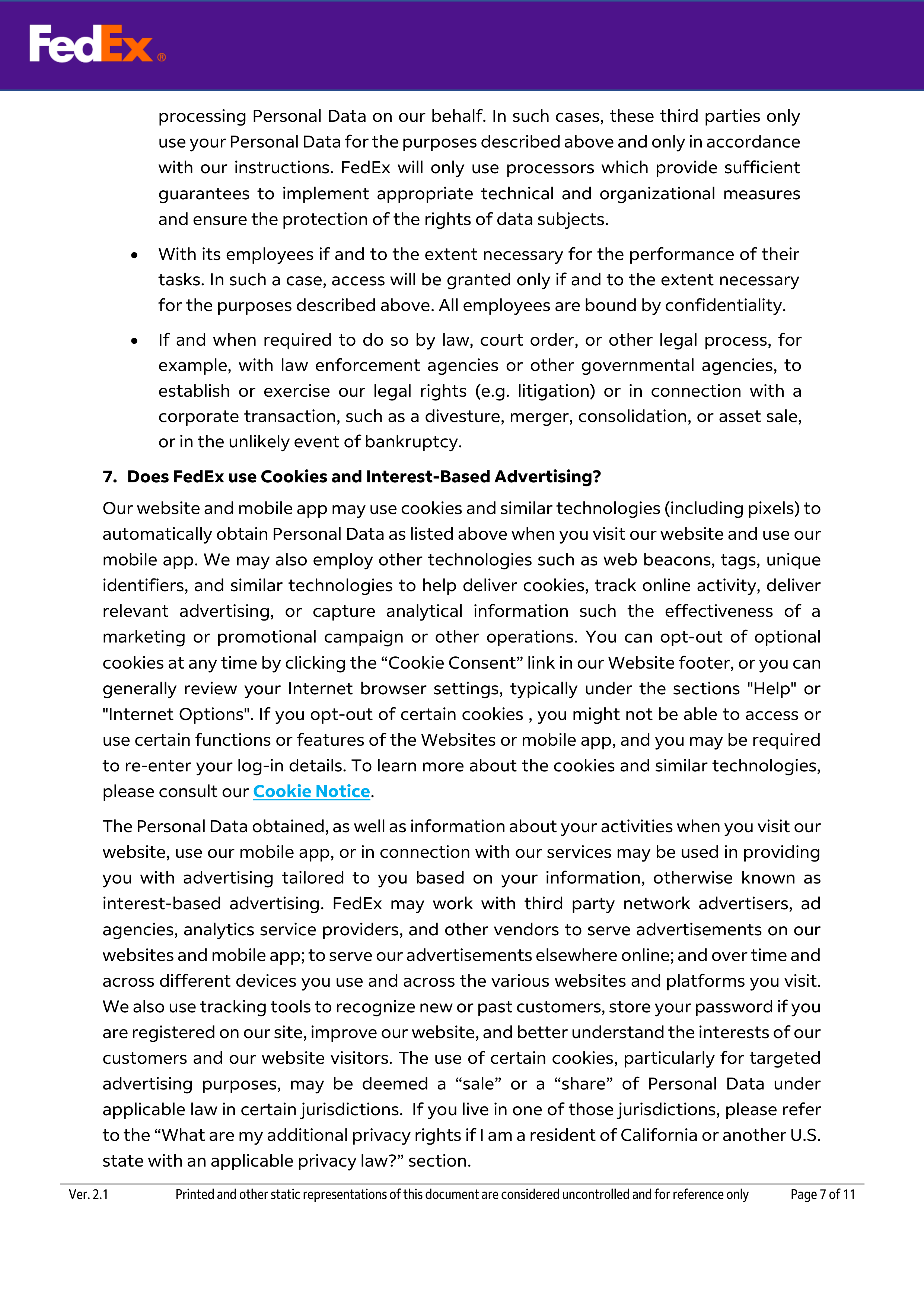FedEx Global Privacy Notice — page 7