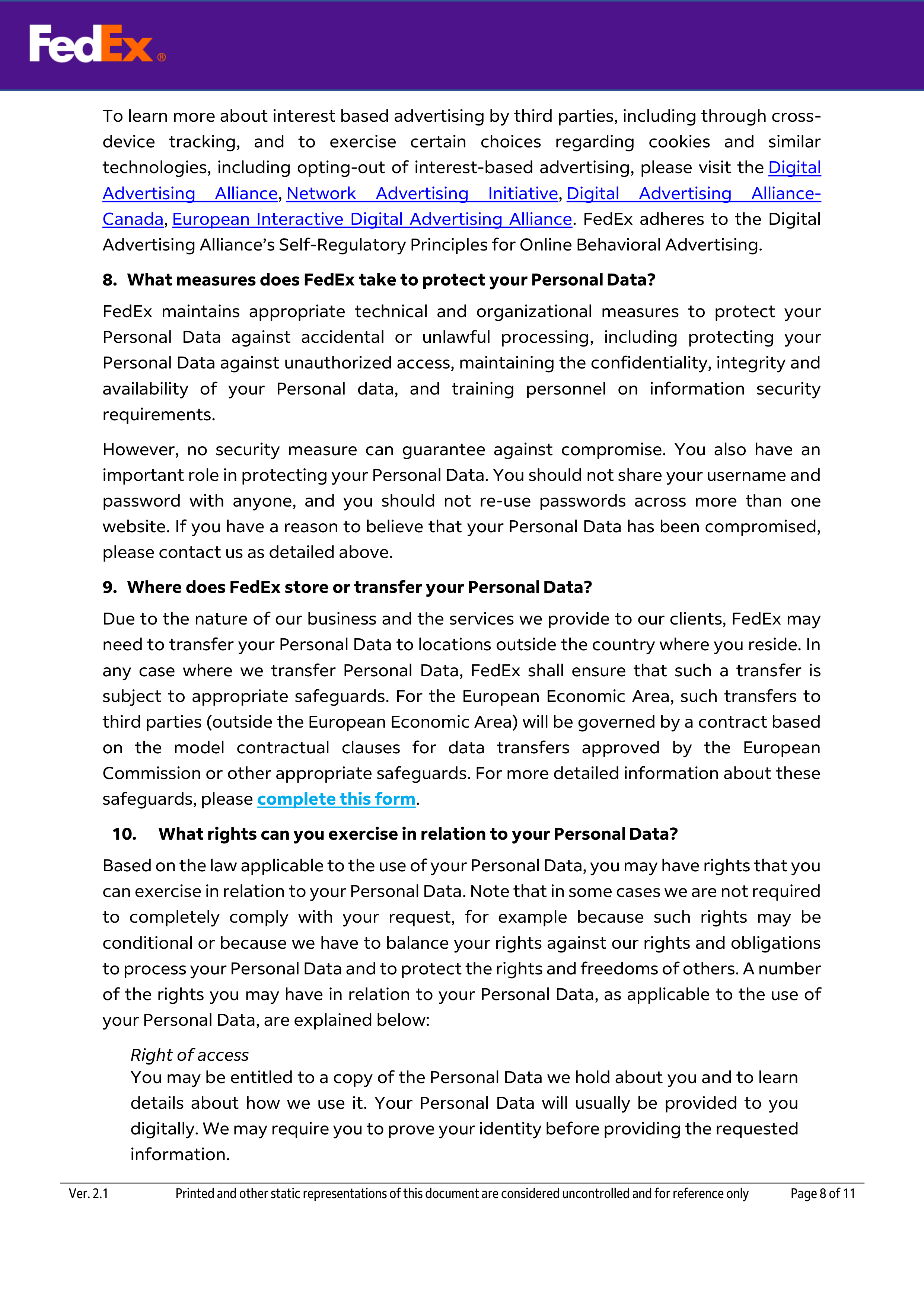 FedEx Global Privacy Notice — page 8