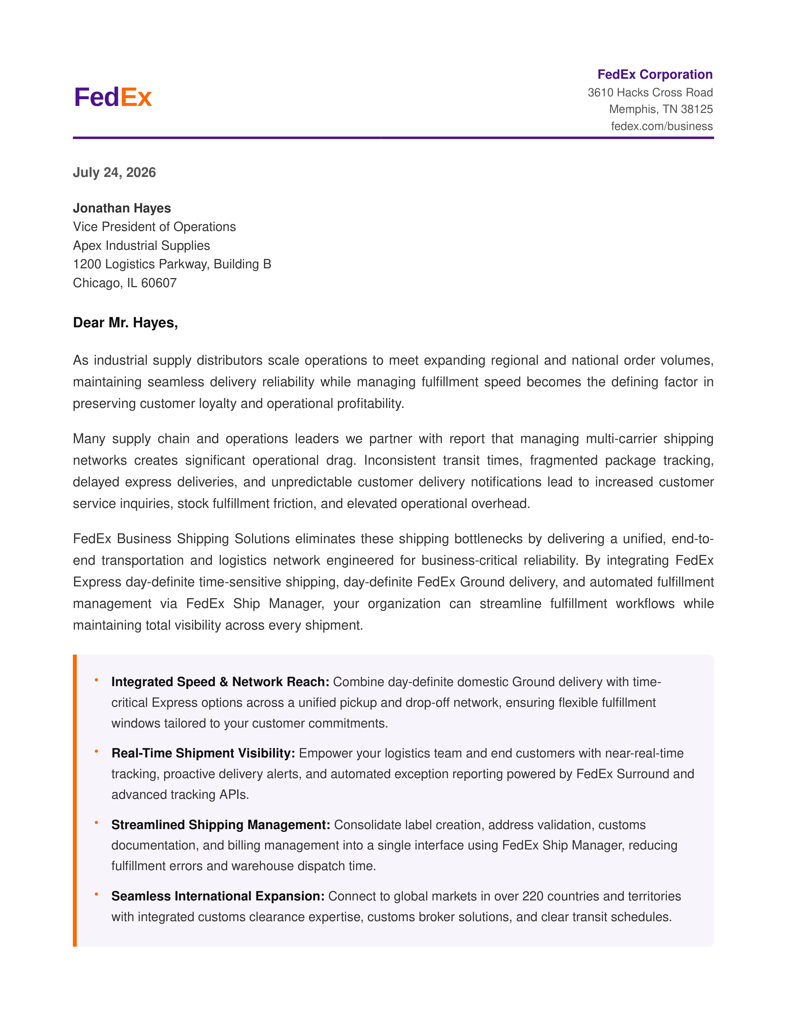 FedEx Sales Letter — page 1