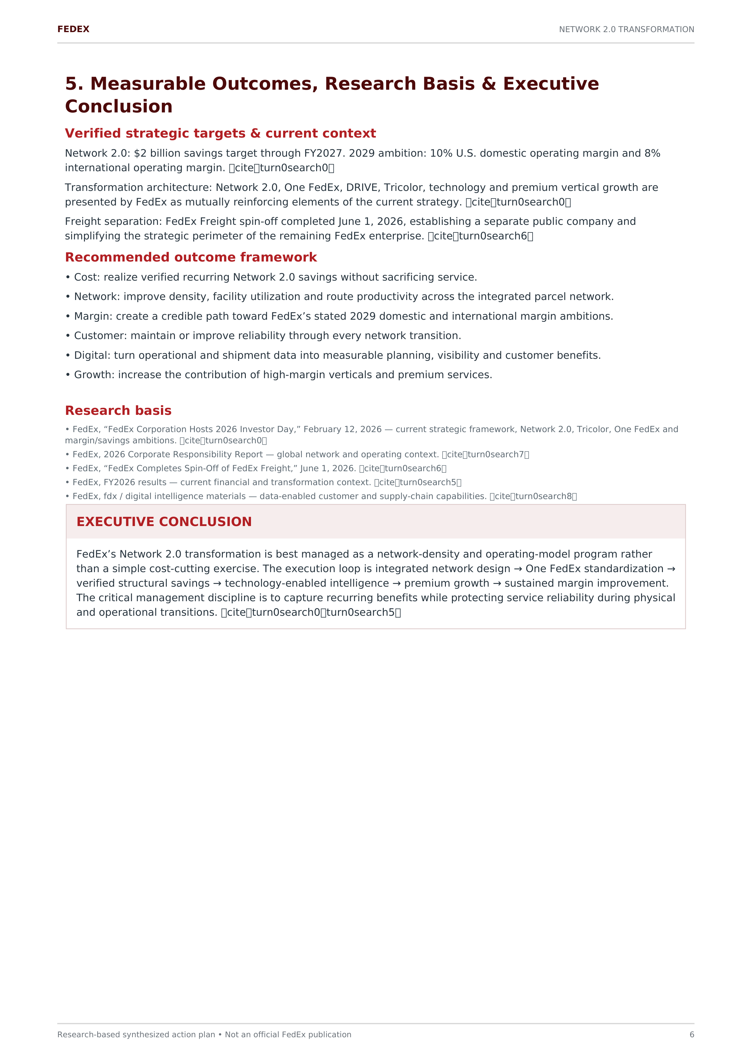 FedEx’s Network 2.0 Transformation Action Plan — page 6