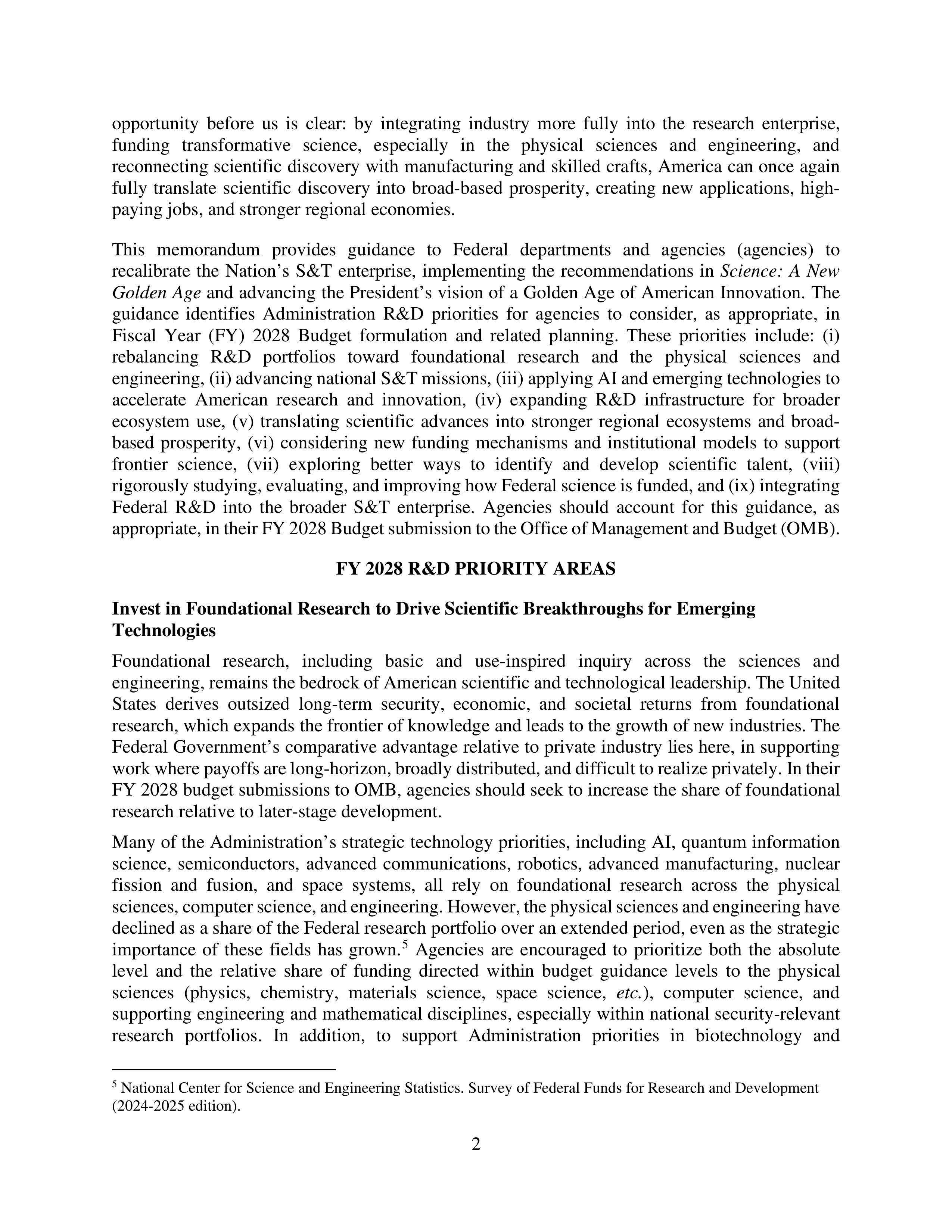 Federal Research and Development Budget Priorities Memo — page 2
