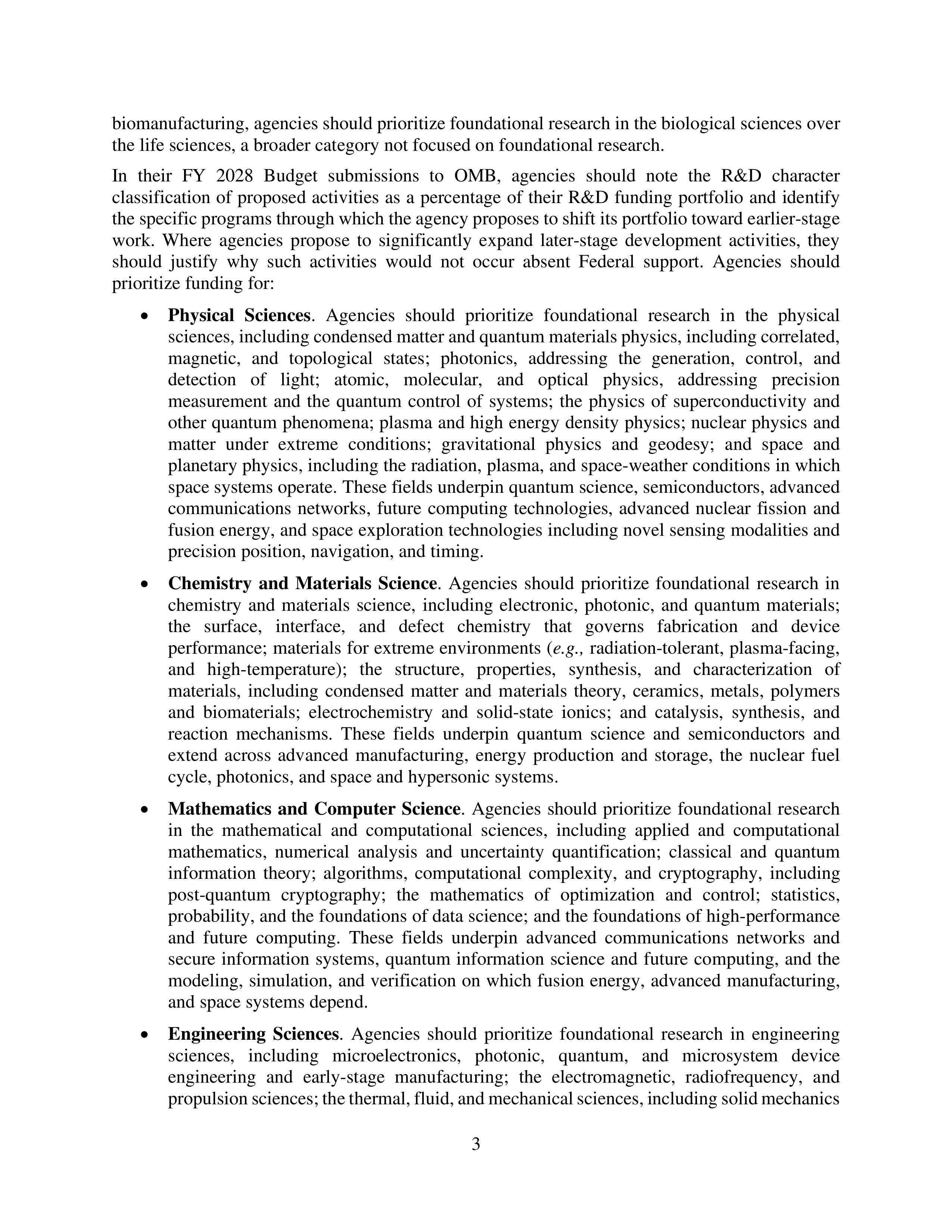 Federal Research and Development Budget Priorities Memo — page 3