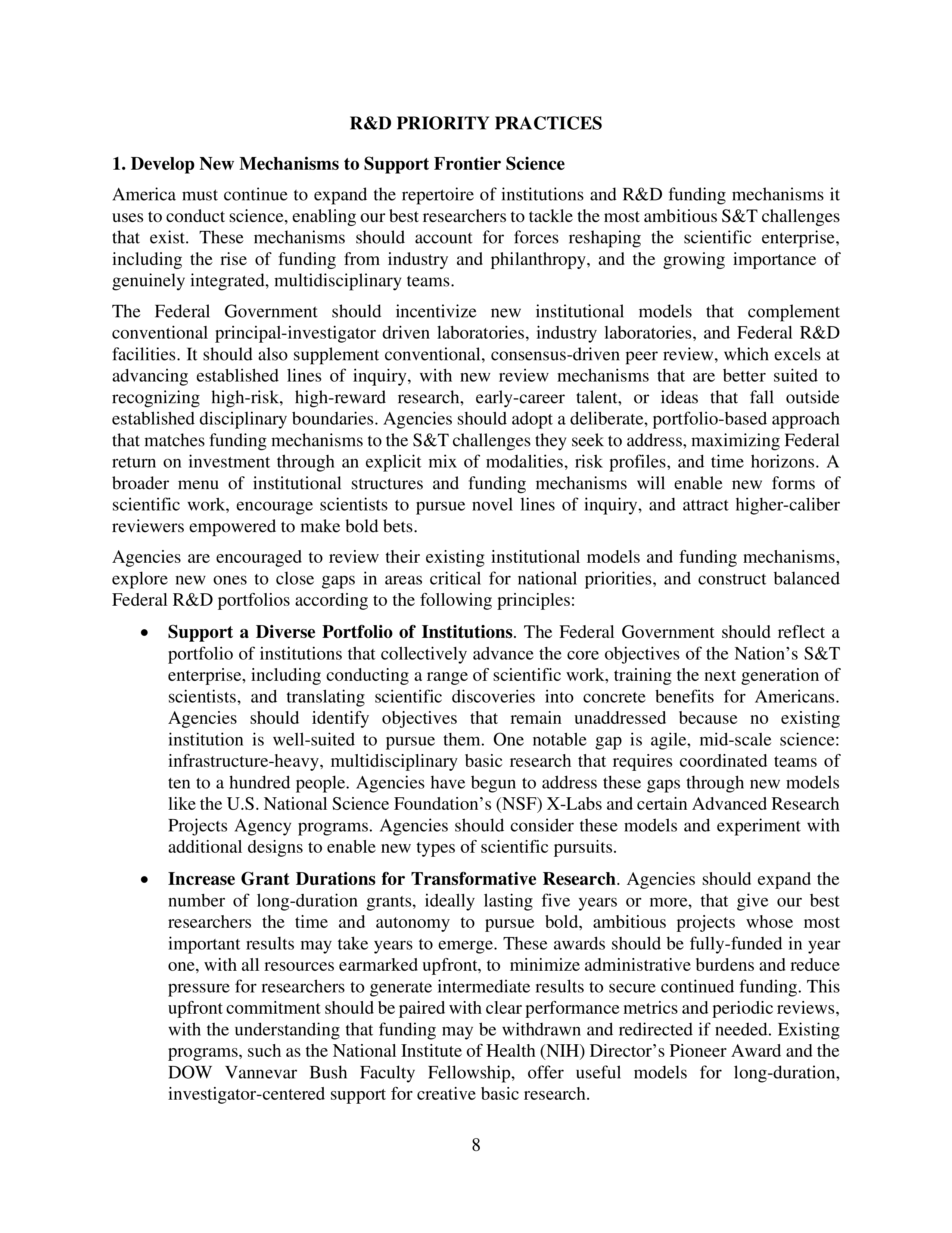 Federal Research and Development Budget Priorities Memo — page 8