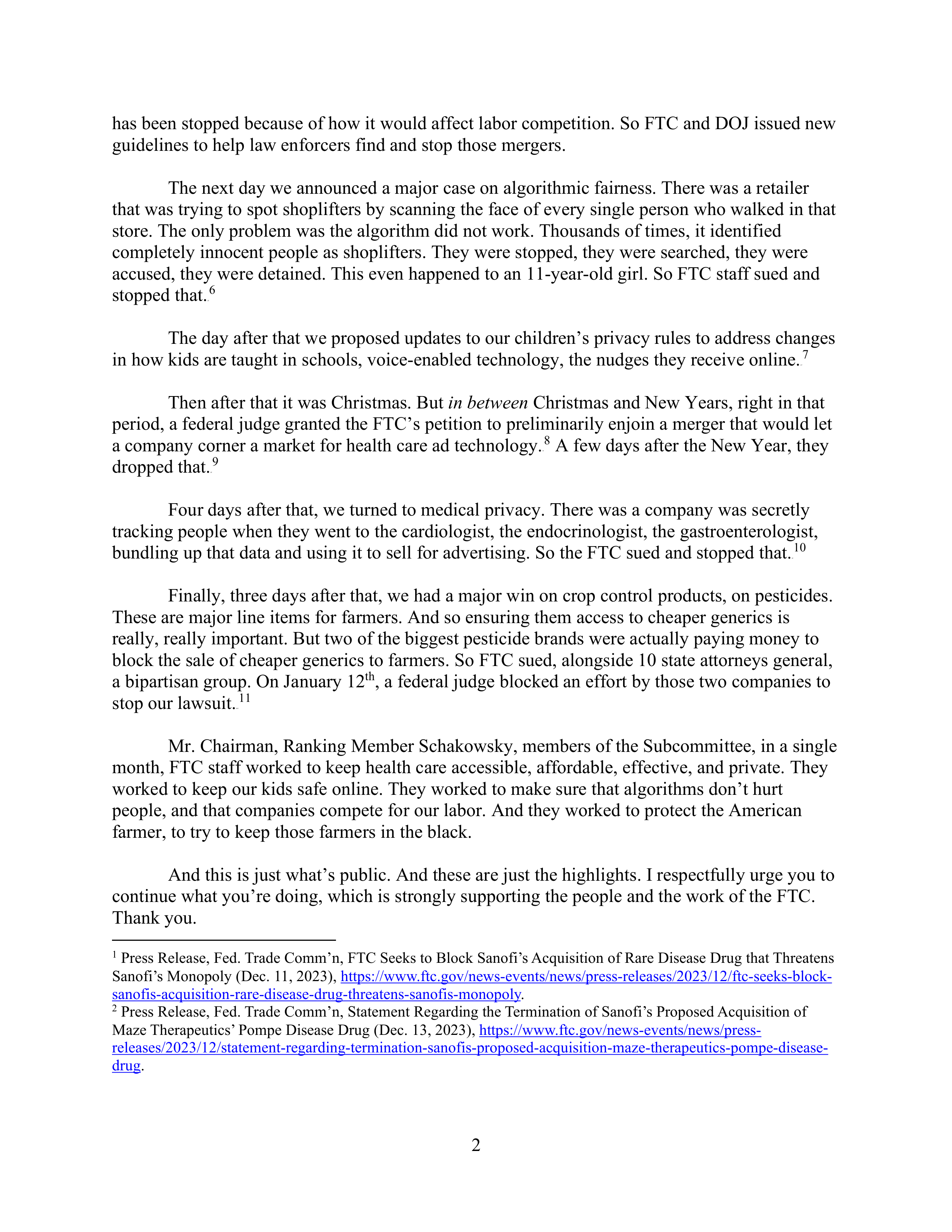 Federal Trade Commission Budget Hearing Opening Statement — page 2