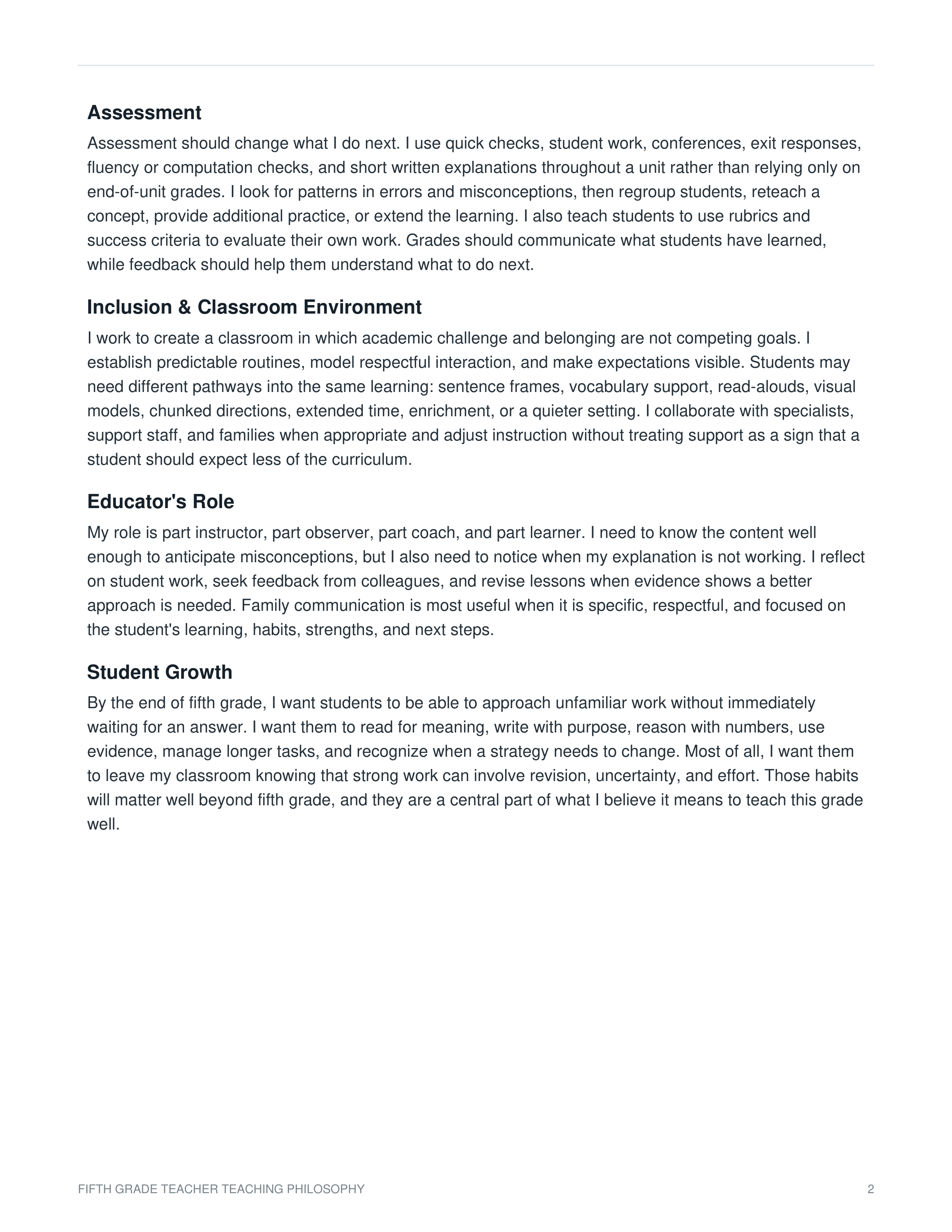 Fifth Grade Teacher Teaching Philosophy — page 2
