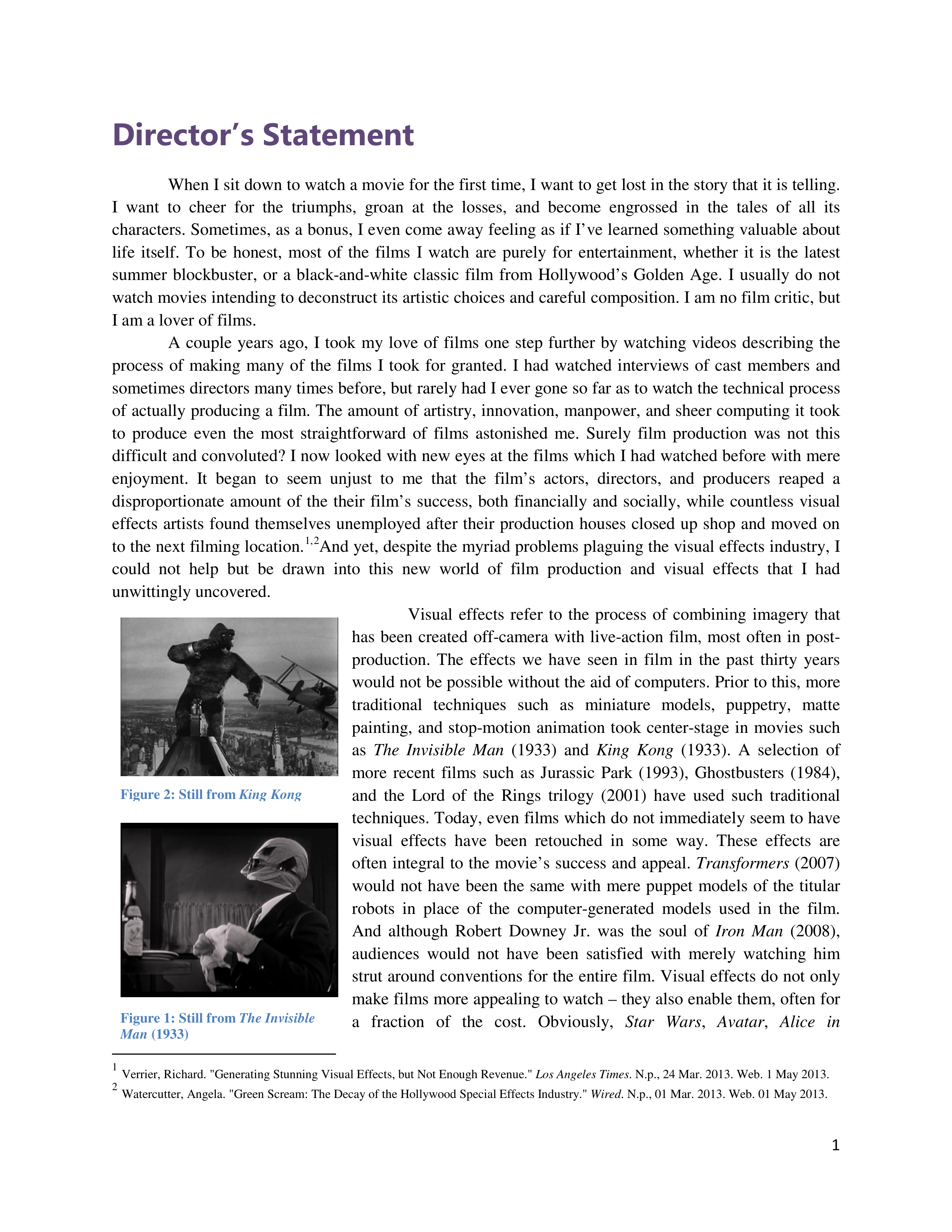 Film Director's Statement — page 1