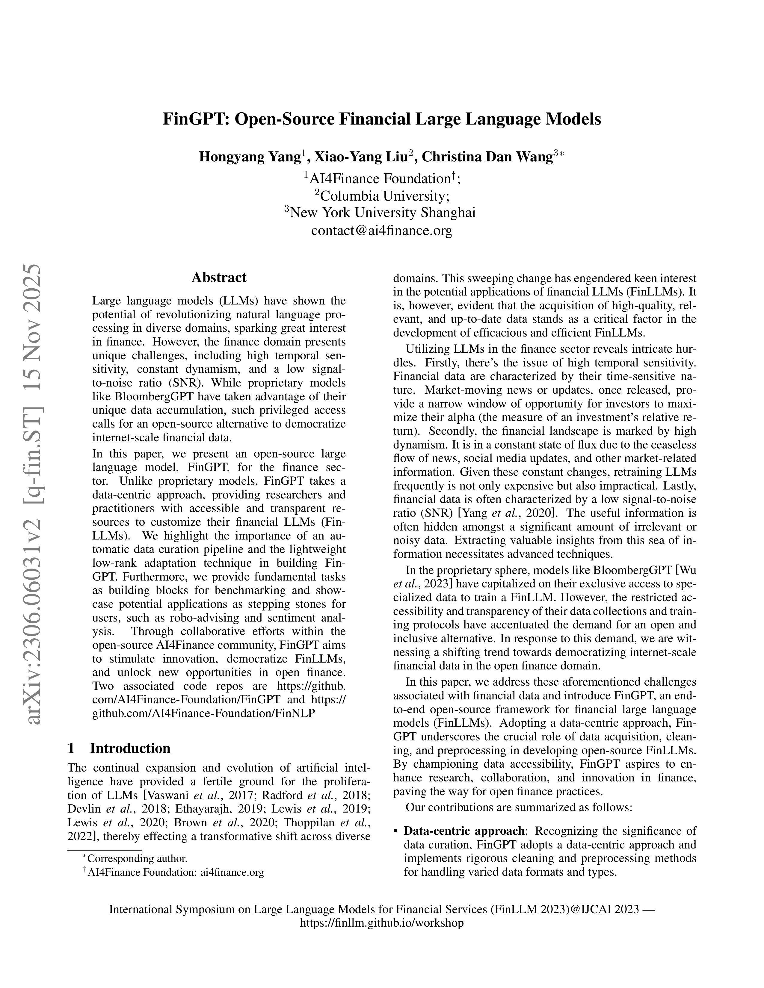 FinGPT AI Agent for Financial Analysis — page 1