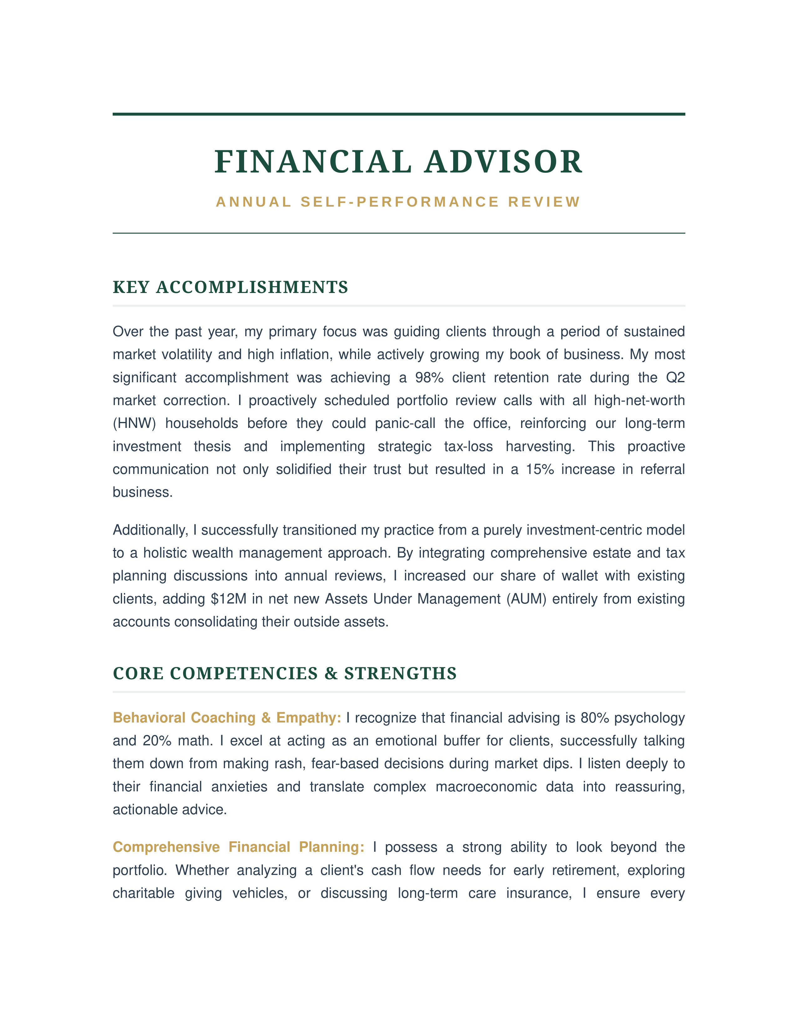 Financial Advisor Self Performance Review — page 1