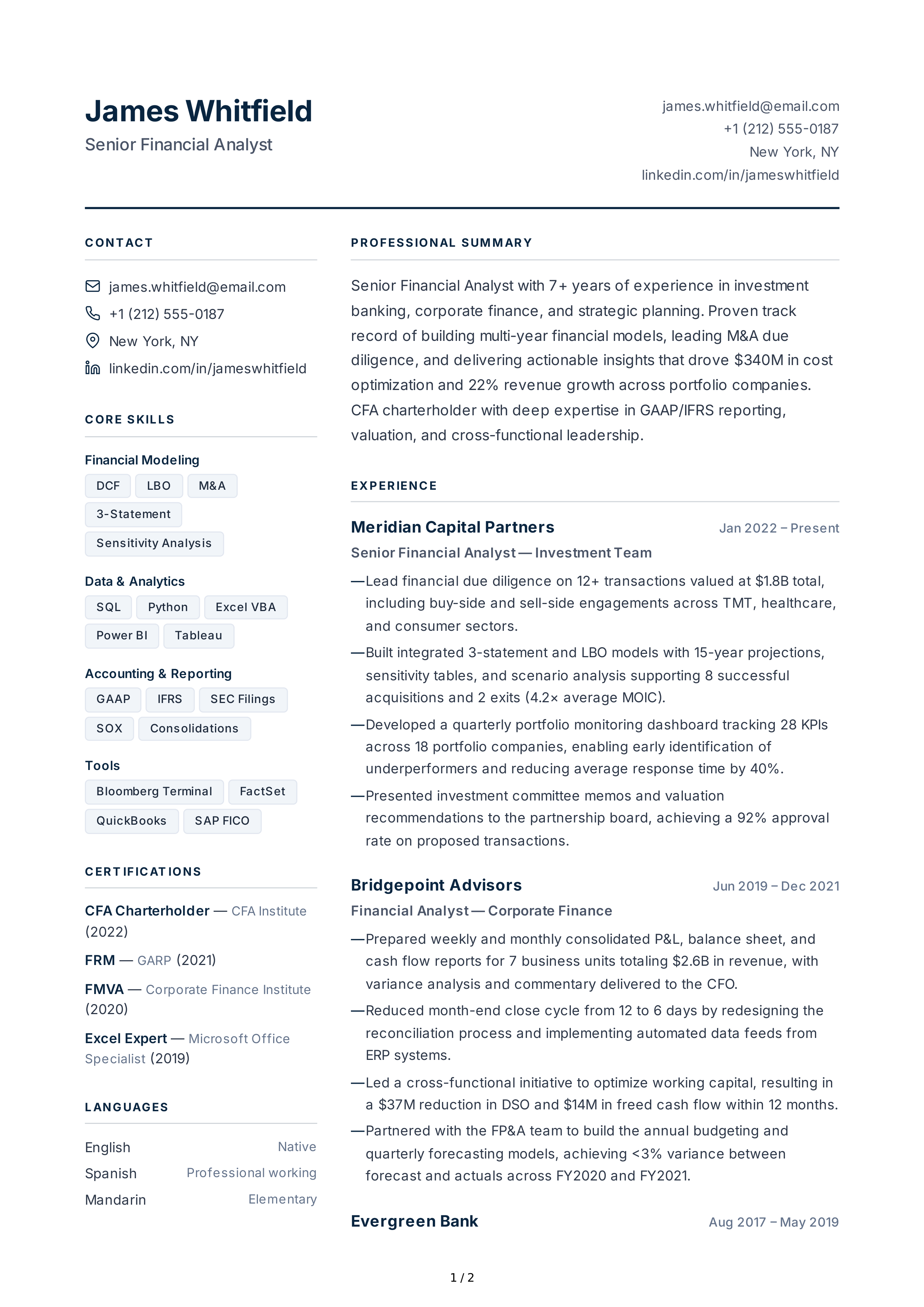 Financial Analyst CV — page 1