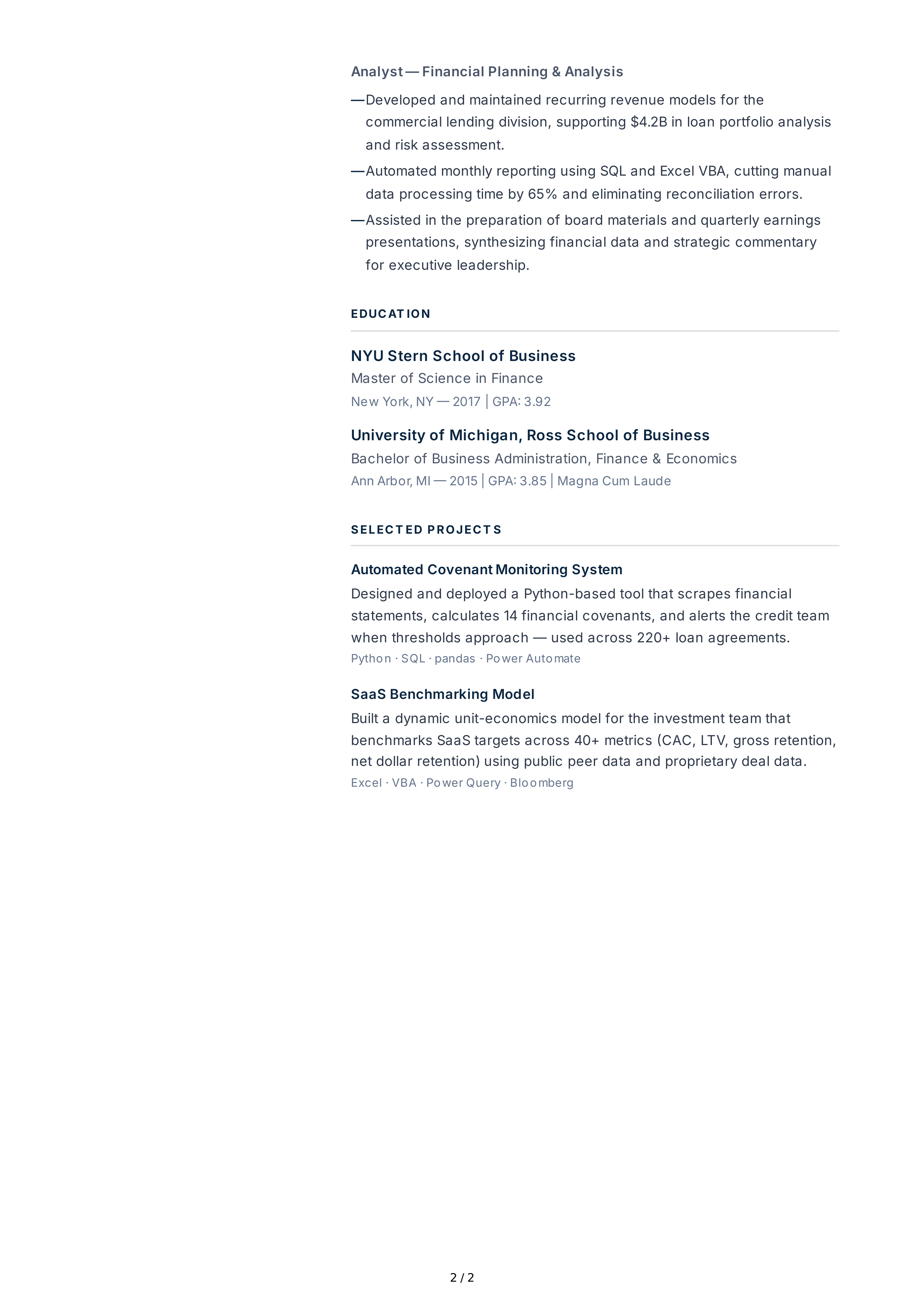 Financial Analyst CV — page 2