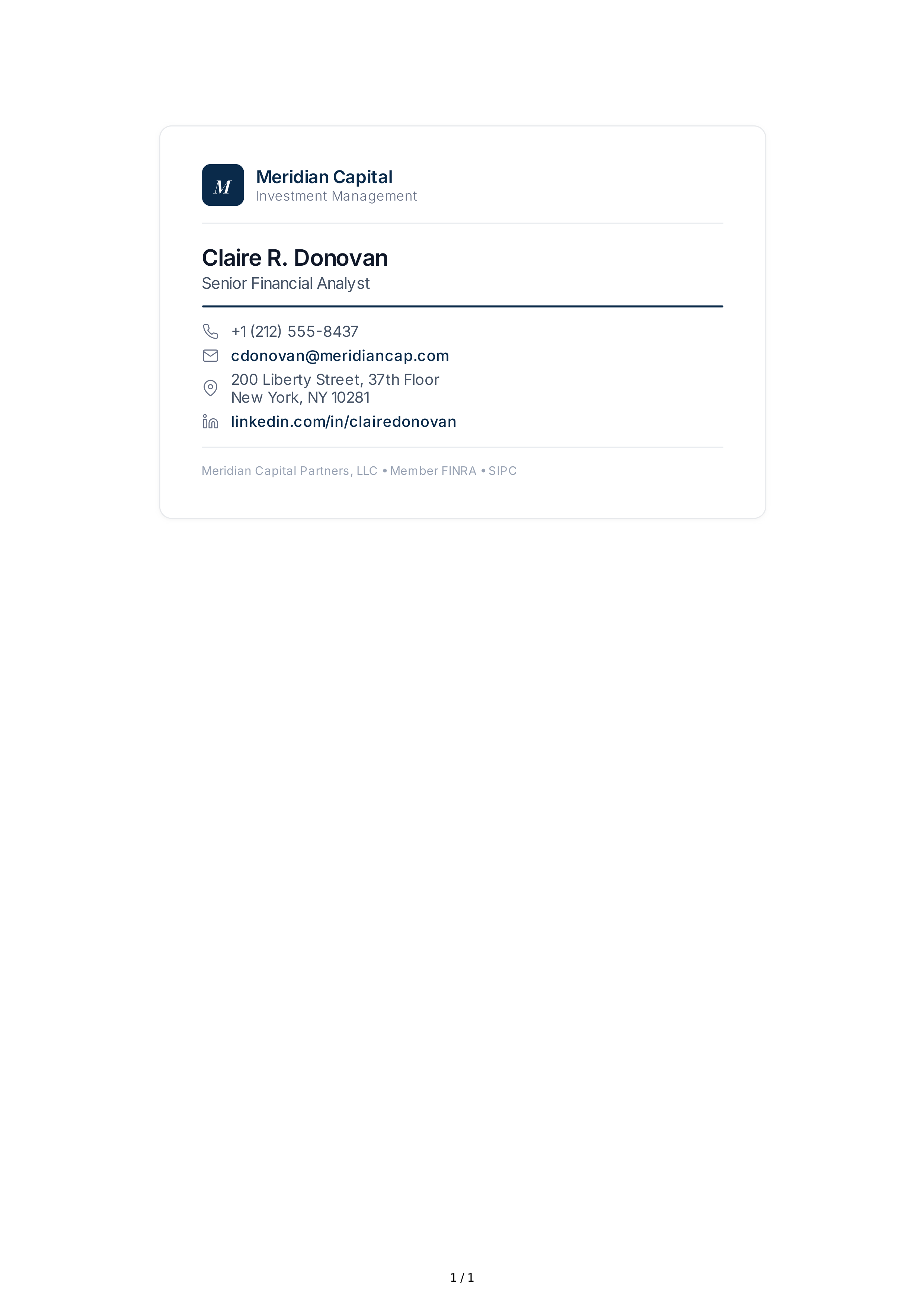 Financial Analyst Email Signature — page 1