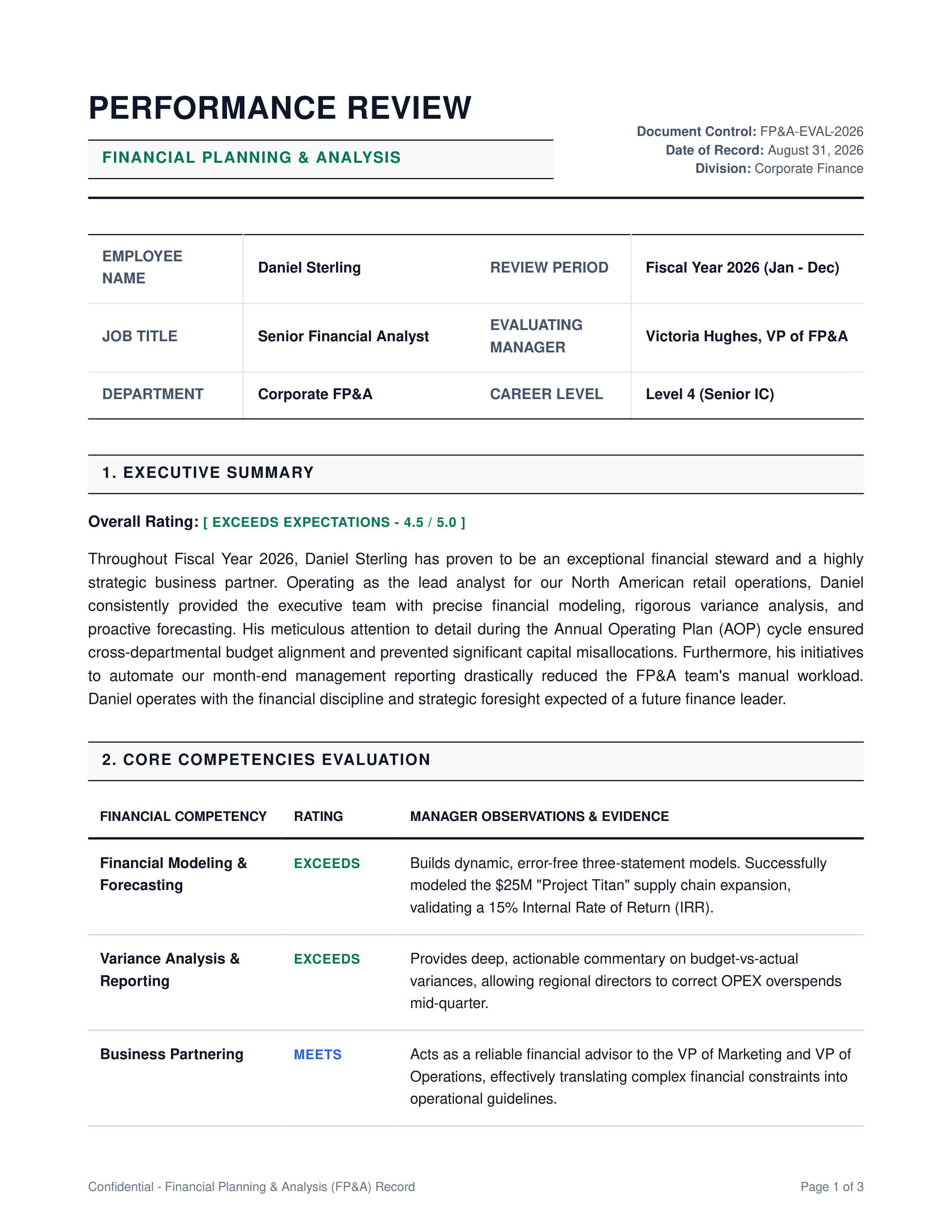 Financial Analyst Performance Review — page 1