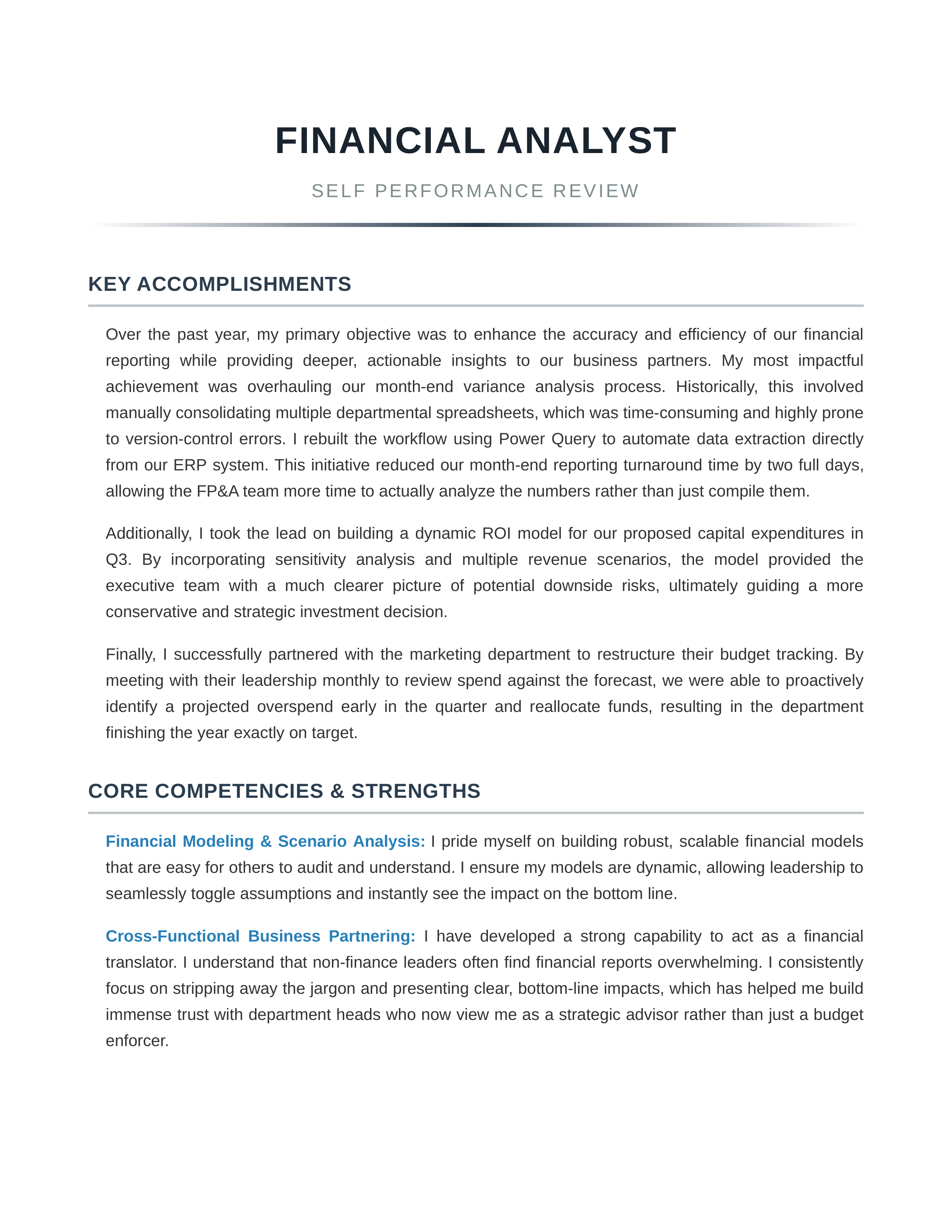 Financial Analyst Self Performance Review — page 1