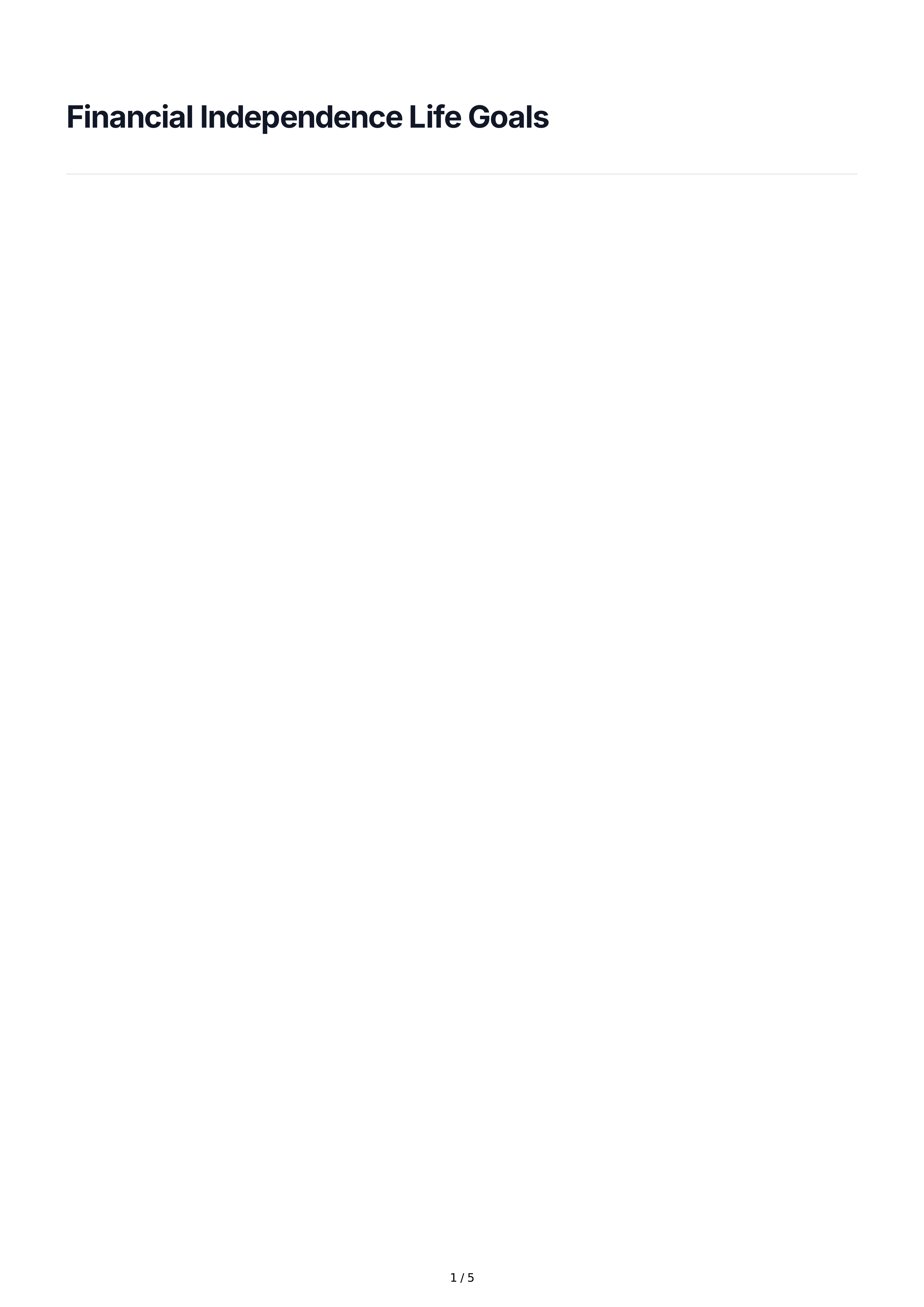 Financial Independence Life Goals — page 1