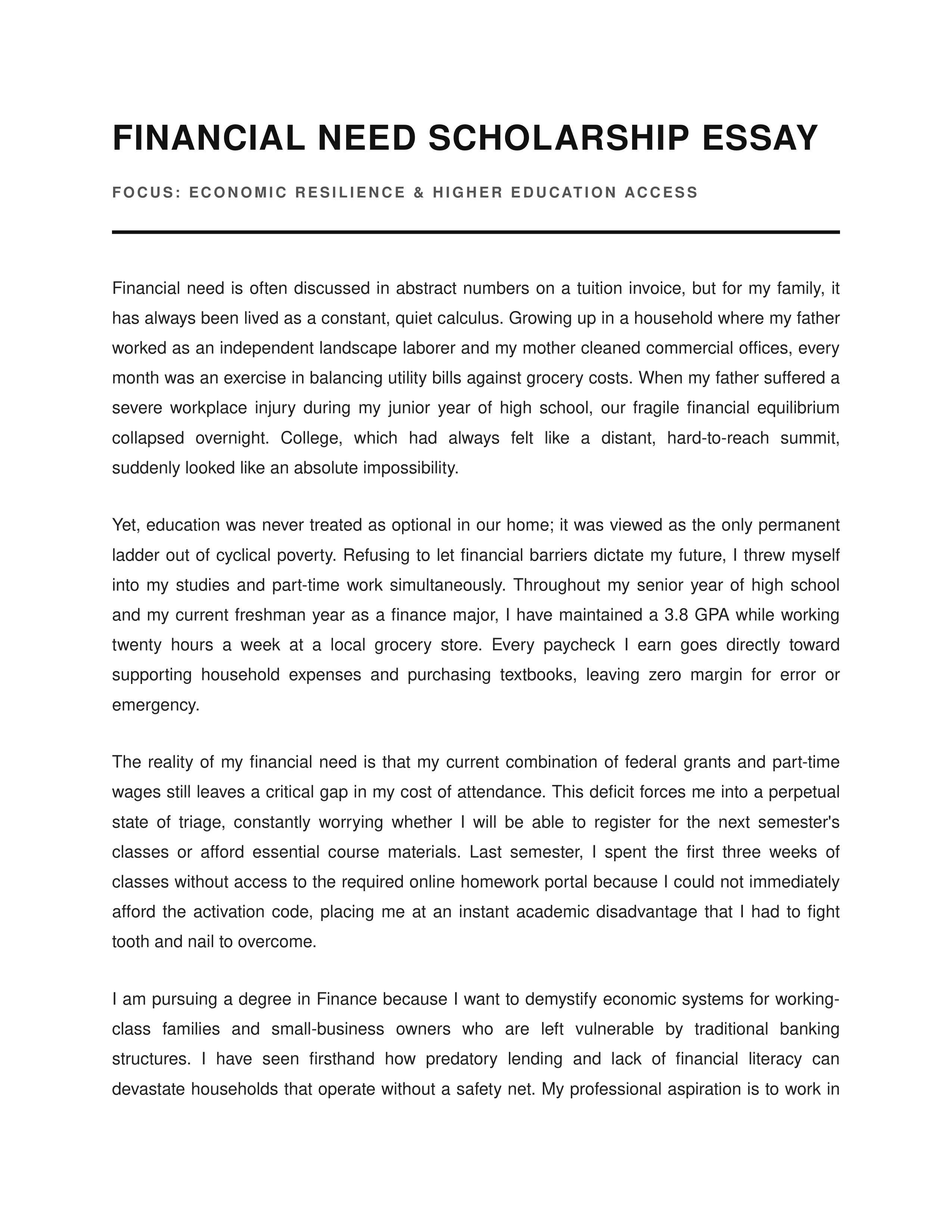 Financial Need Scholarship Essay — page 1