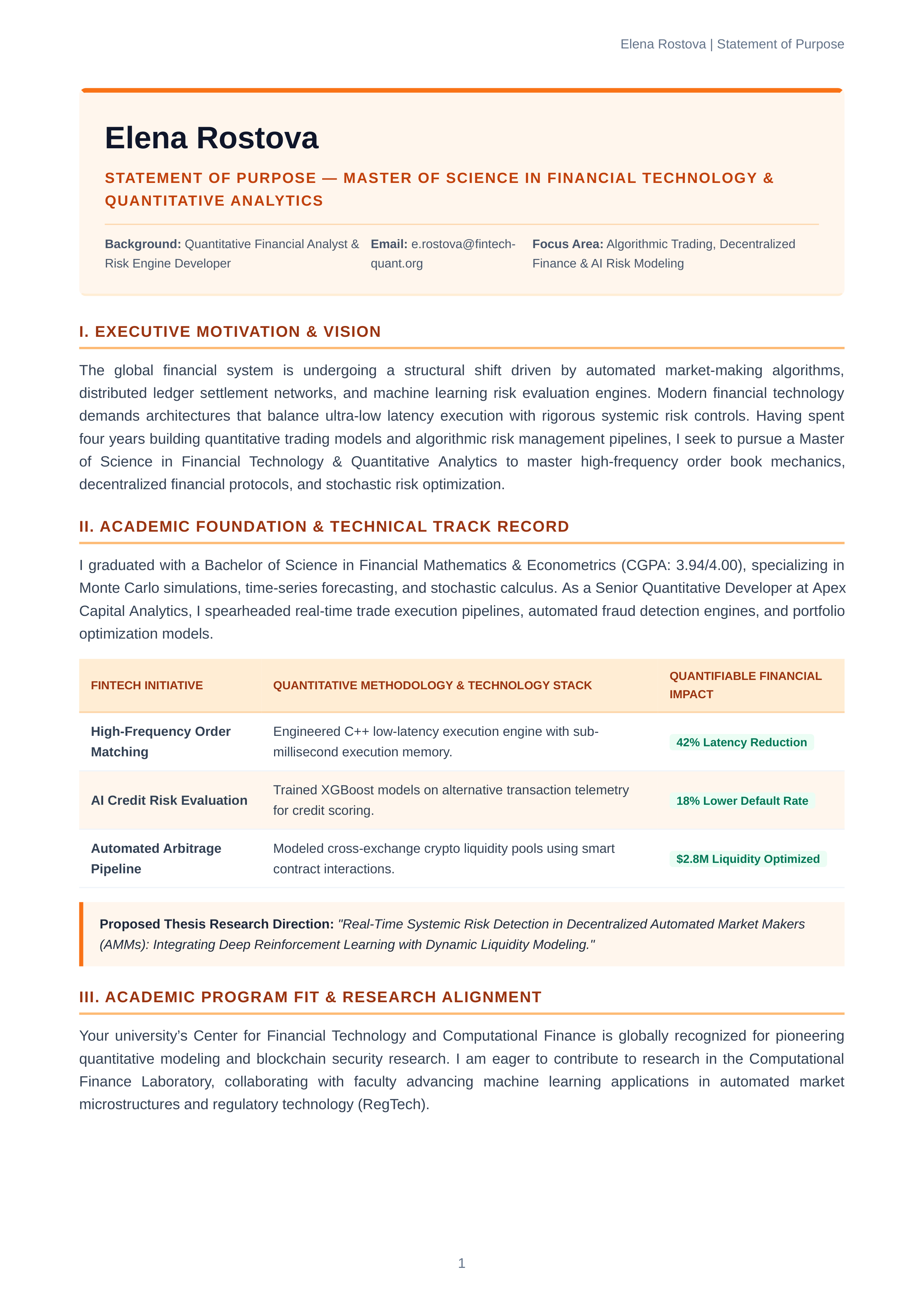 Financial Technology Statement of Purpose — page 1