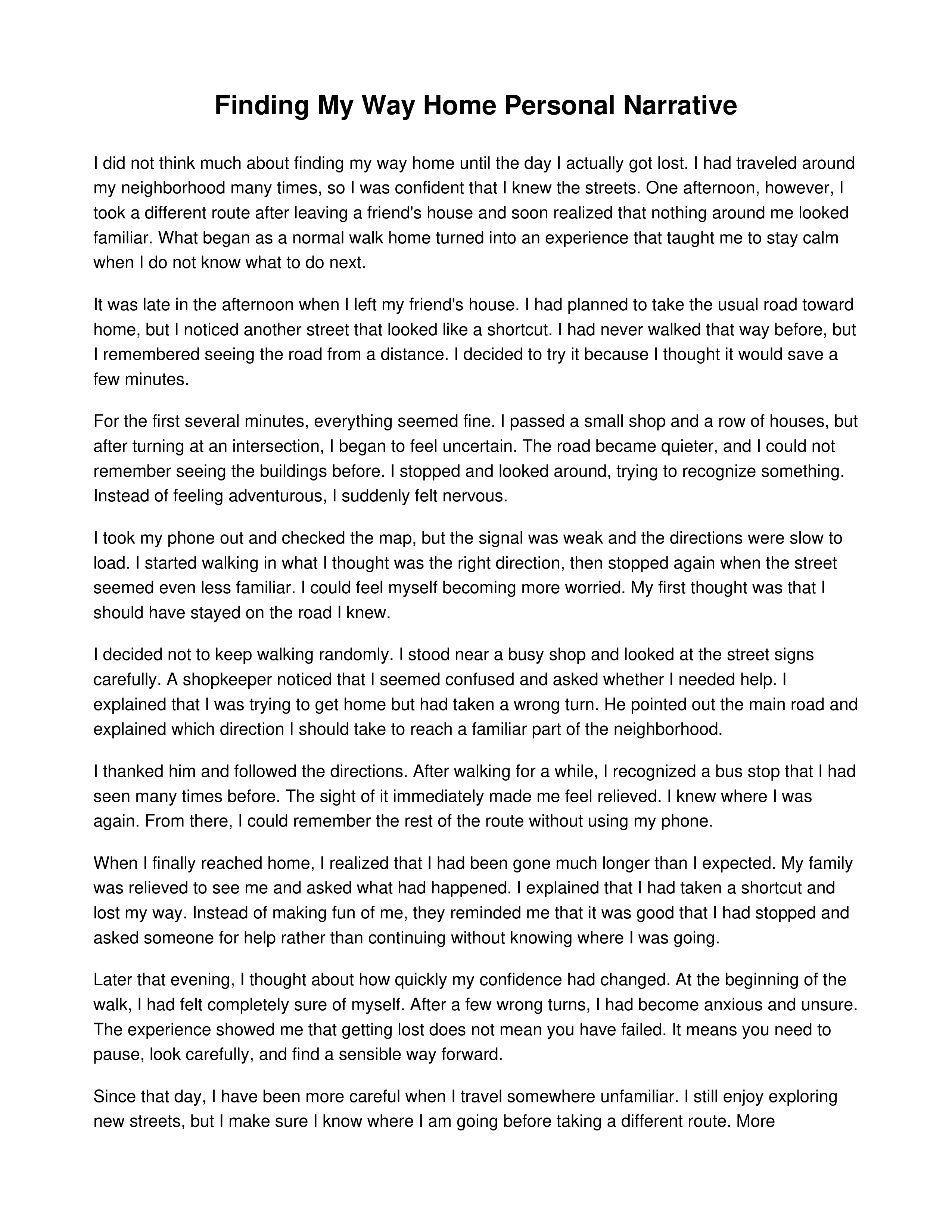 Finding My Way Home Personal Narrative — page 1