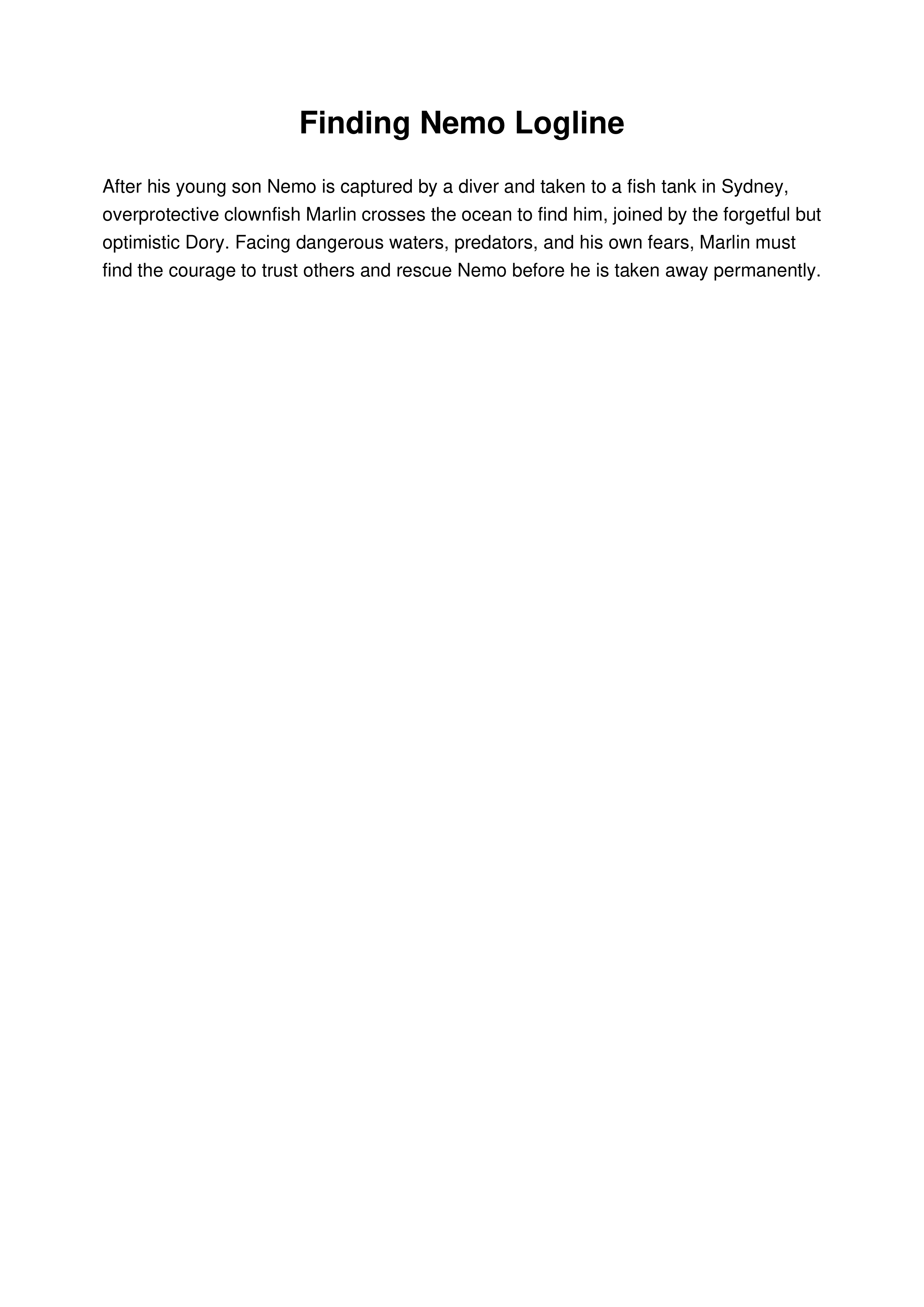 Finding Nemo Logline — page 1
